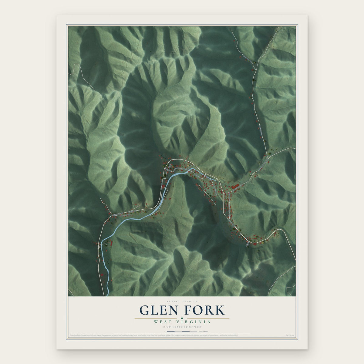 Glen Fork, West Virginia map print, the full design