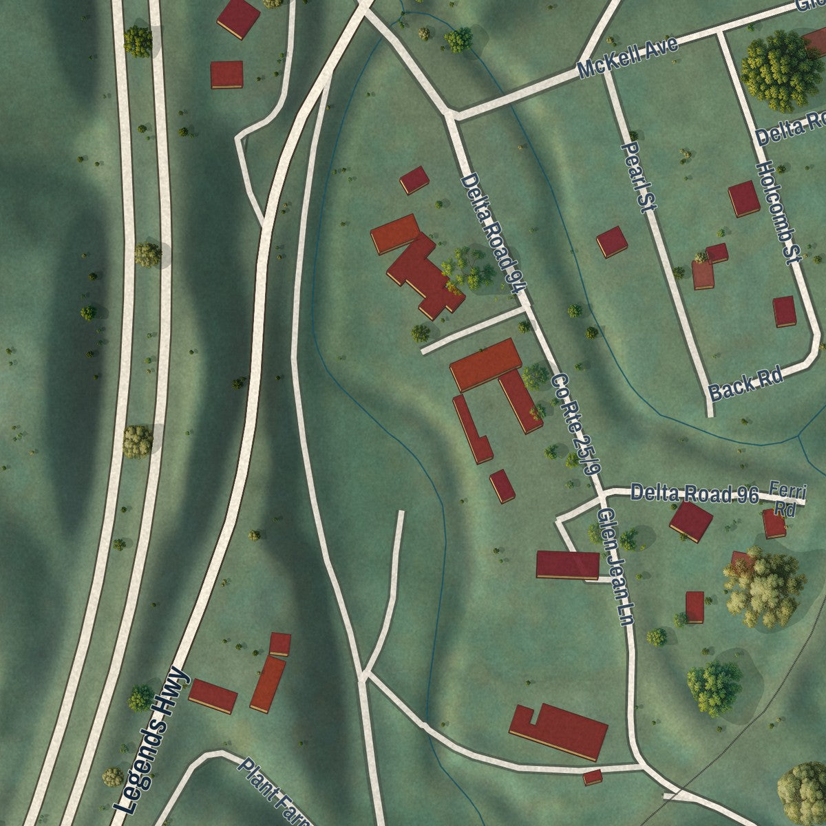 Close-up of the map of Glen Jean, West Virginia print showing street and building detail