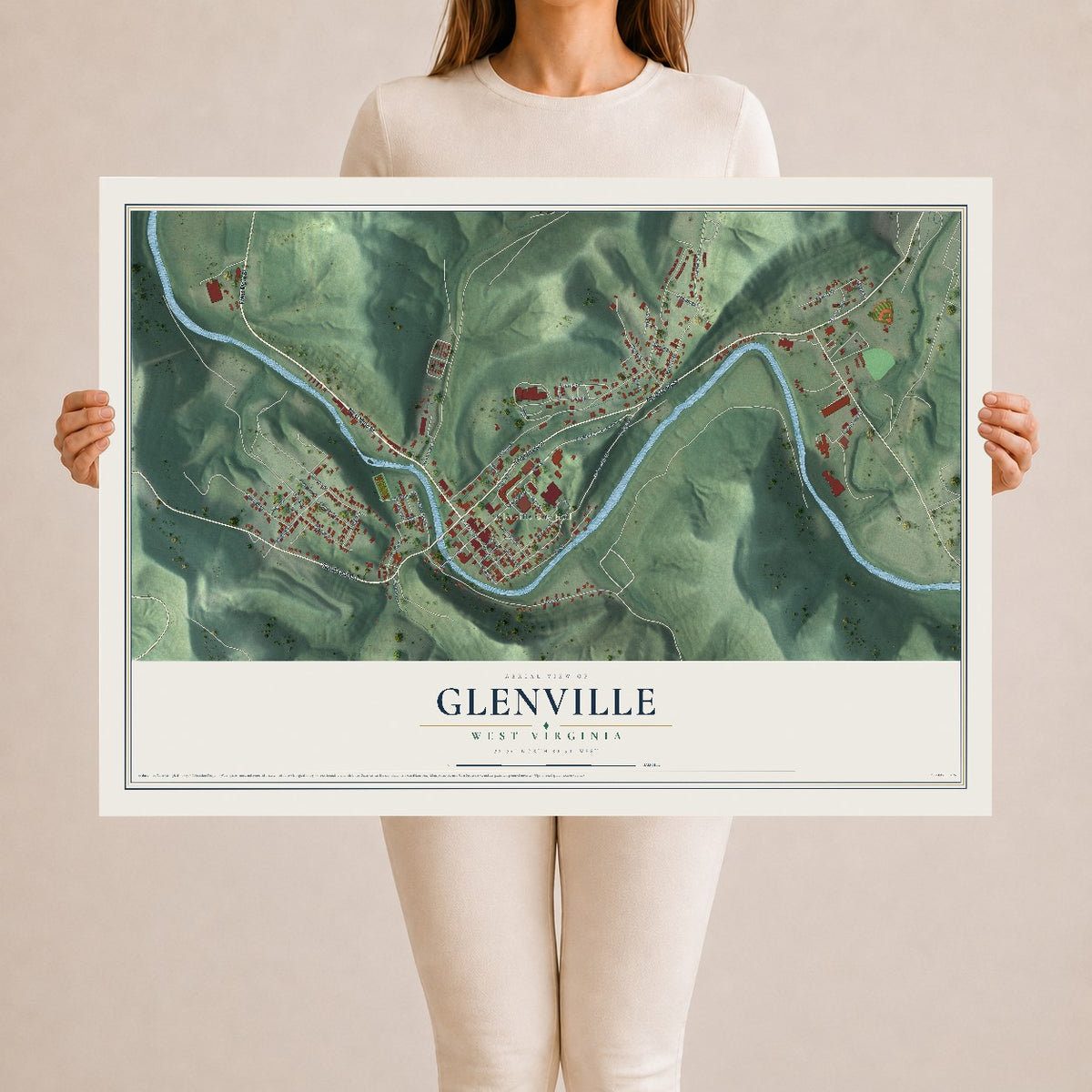 Map of Glenville, West Virginia, 24 x 36 inch unframed archival matte print