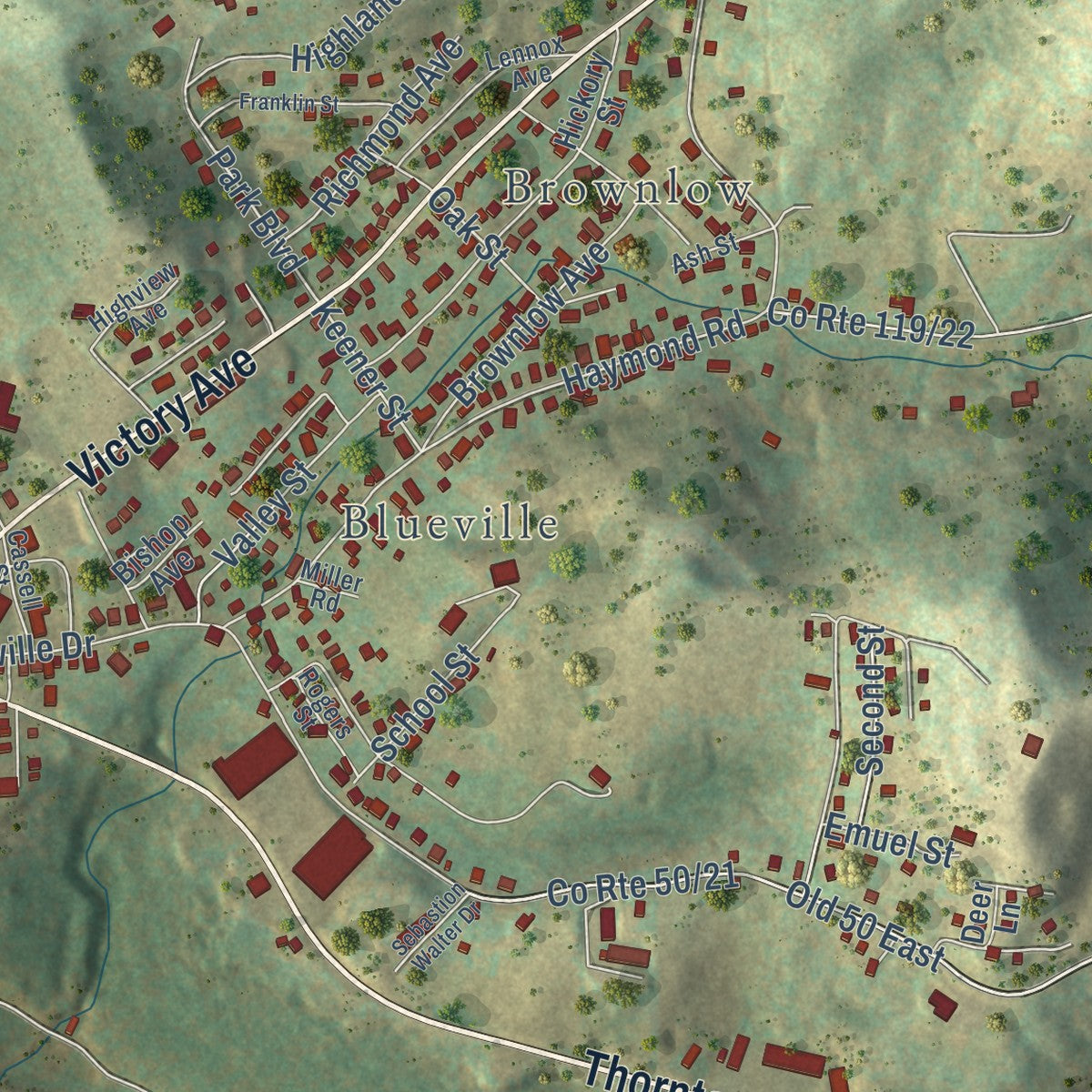 Second close-up of the map of Grafton, West Virginia print showing more streets and buildings