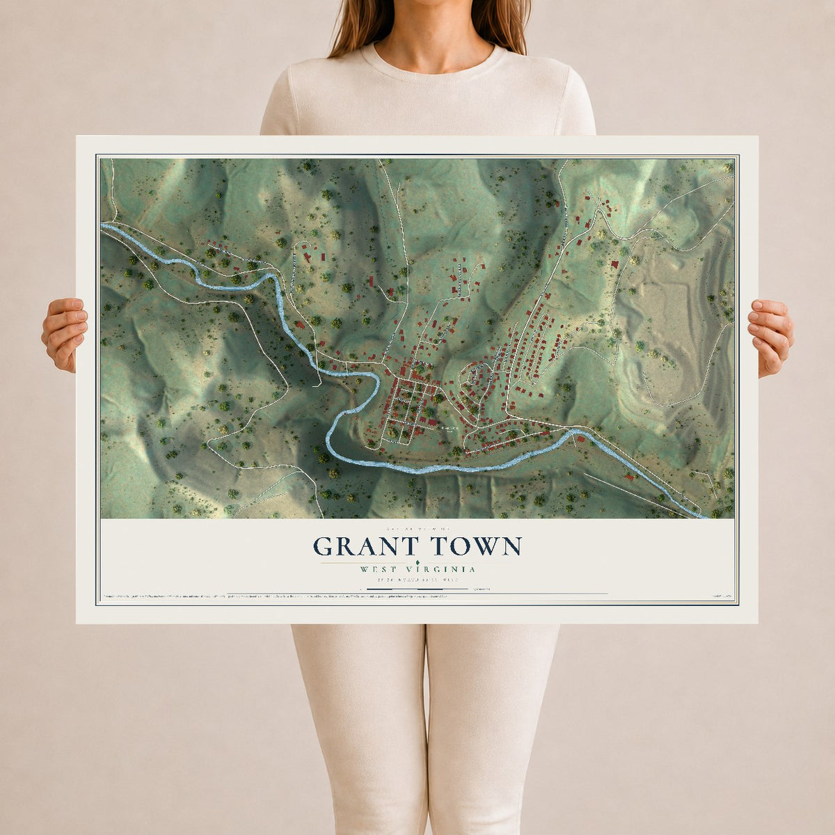 Map of Grant Town, West Virginia, 24 x 36 inch unframed archival matte print