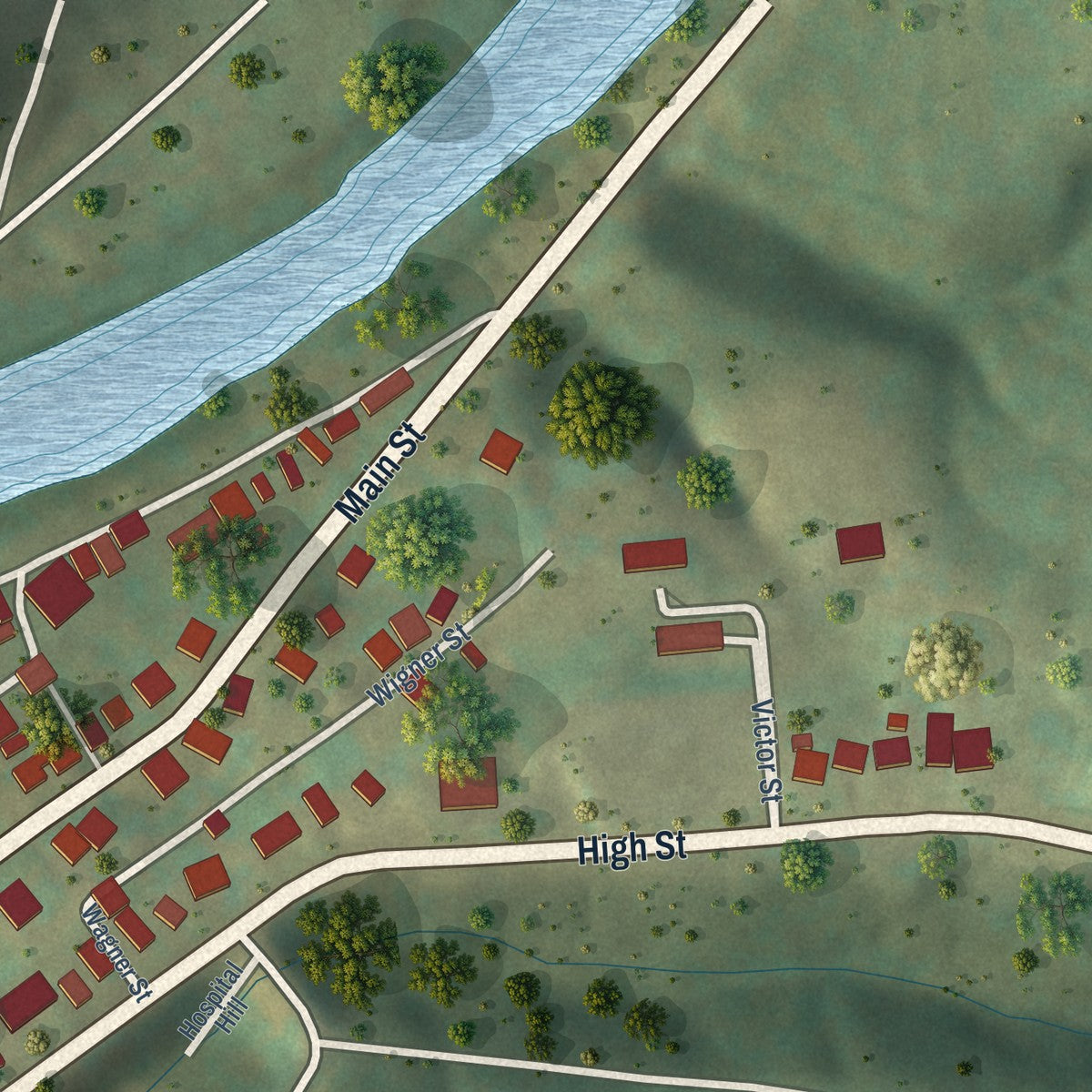 Second close-up of the map of Grantsville, West Virginia print showing more streets and buildings