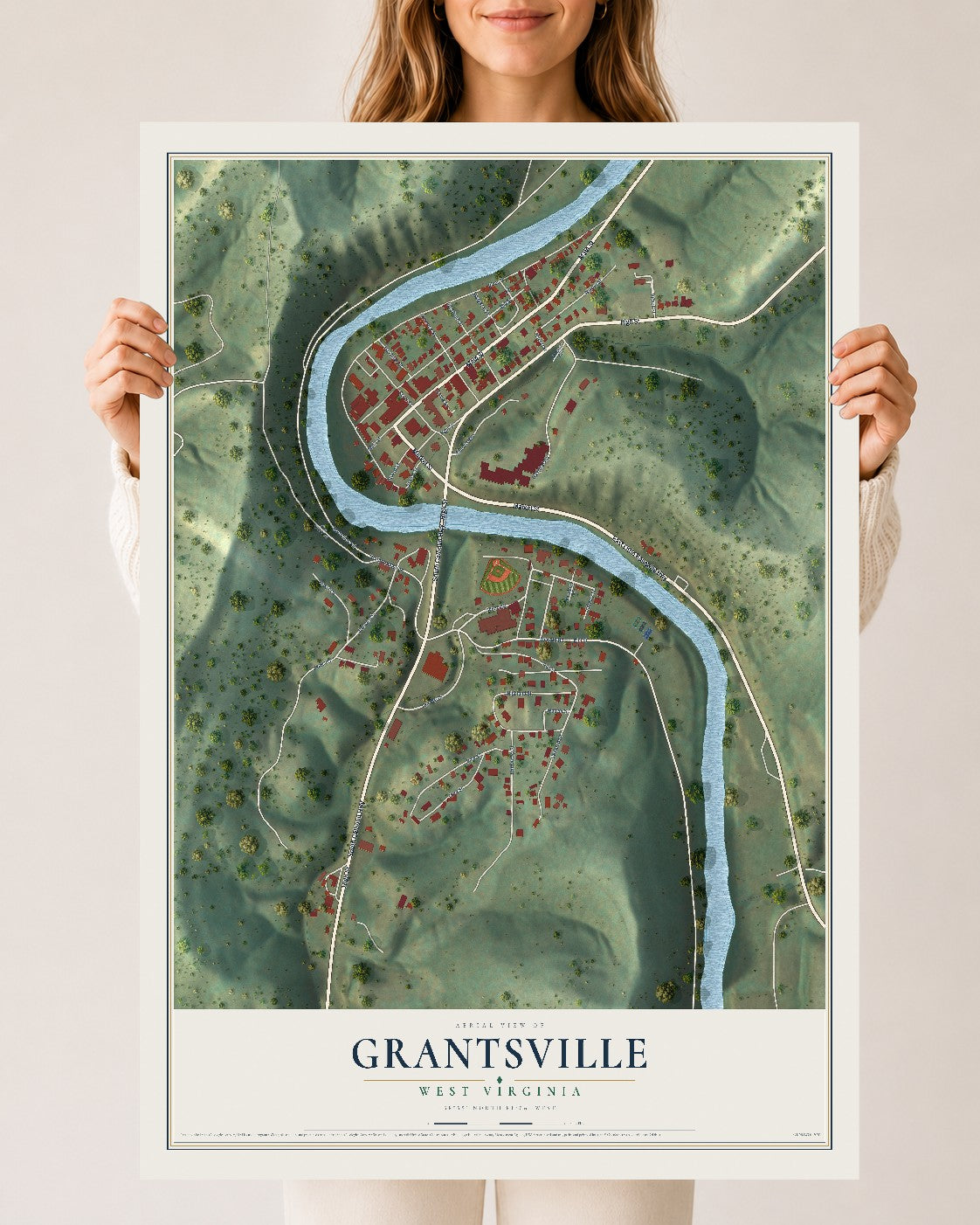 Map of Grantsville, West Virginia, 24 x 36 inch unframed archival matte print