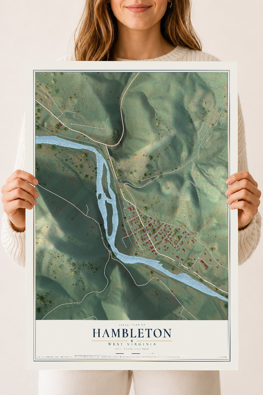 Map of Hambleton, West Virginia, 18 x 24 inch unframed archival matte print