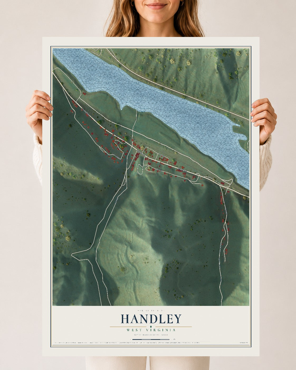 Map of Handley, West Virginia, 24 x 36 inch unframed archival matte print