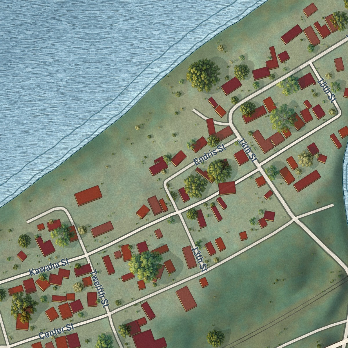 Close-up of the map of Hansford, West Virginia print showing street and building detail