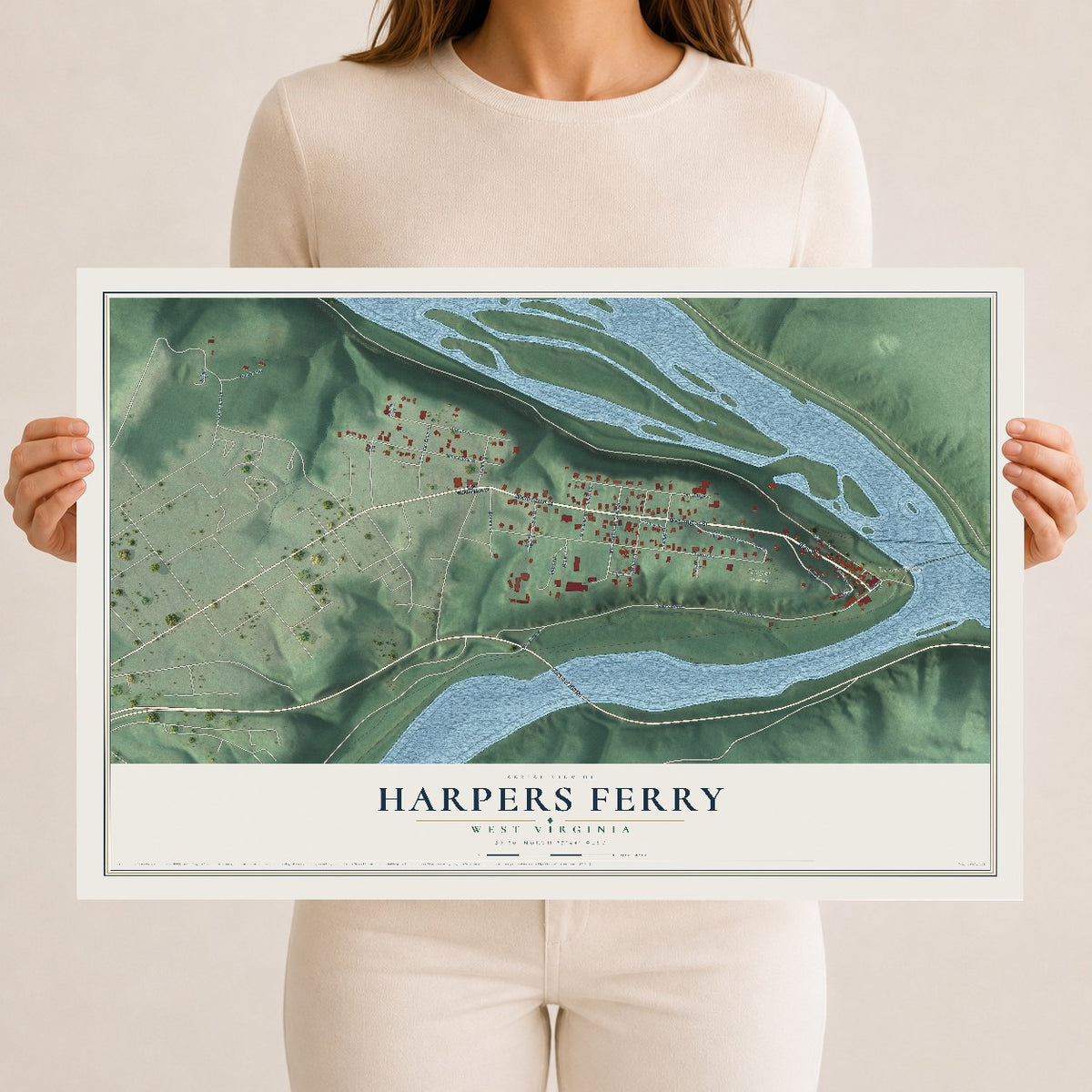 Map of Harpers Ferry, West Virginia, 12 x 18 inch unframed archival matte print