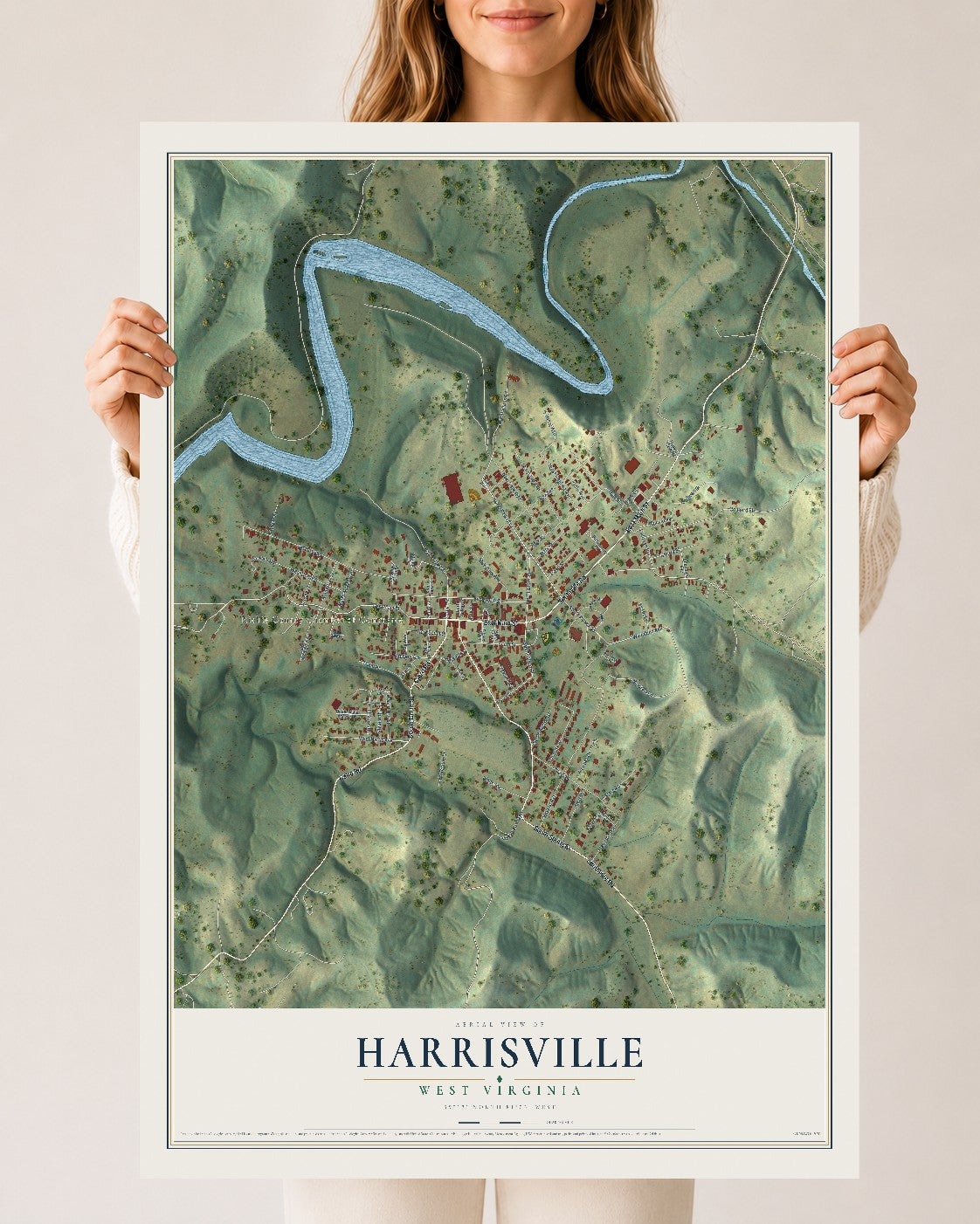 Map of Harrisville, West Virginia, 24 x 36 inch unframed archival matte print