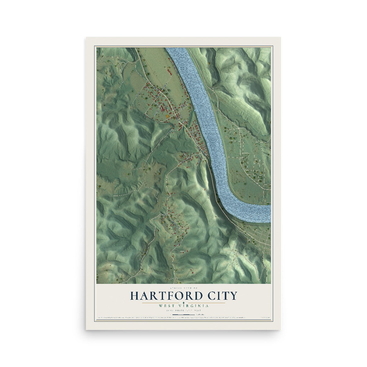 Map of Hartford City, West Virginia, 12 x 18 inch unframed archival matte print