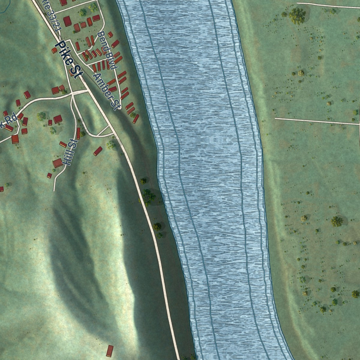 Second close-up of the map of Hartford City, West Virginia print showing more streets and buildings