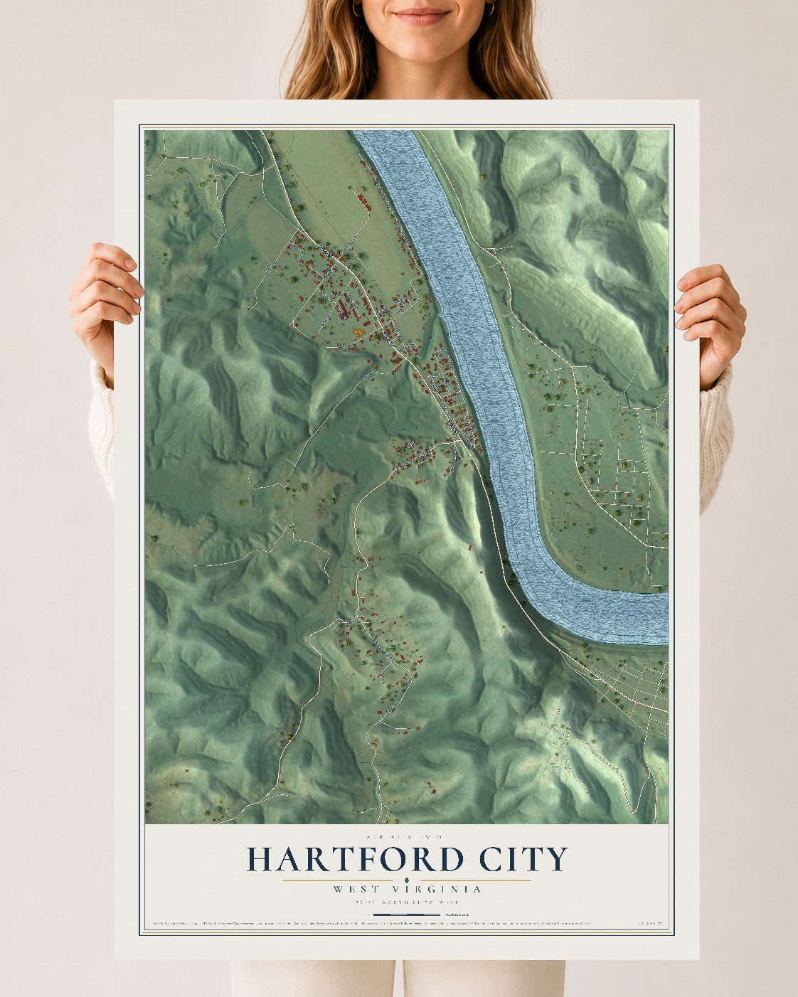 Map of Hartford City, West Virginia, 24 x 36 inch unframed archival matte print