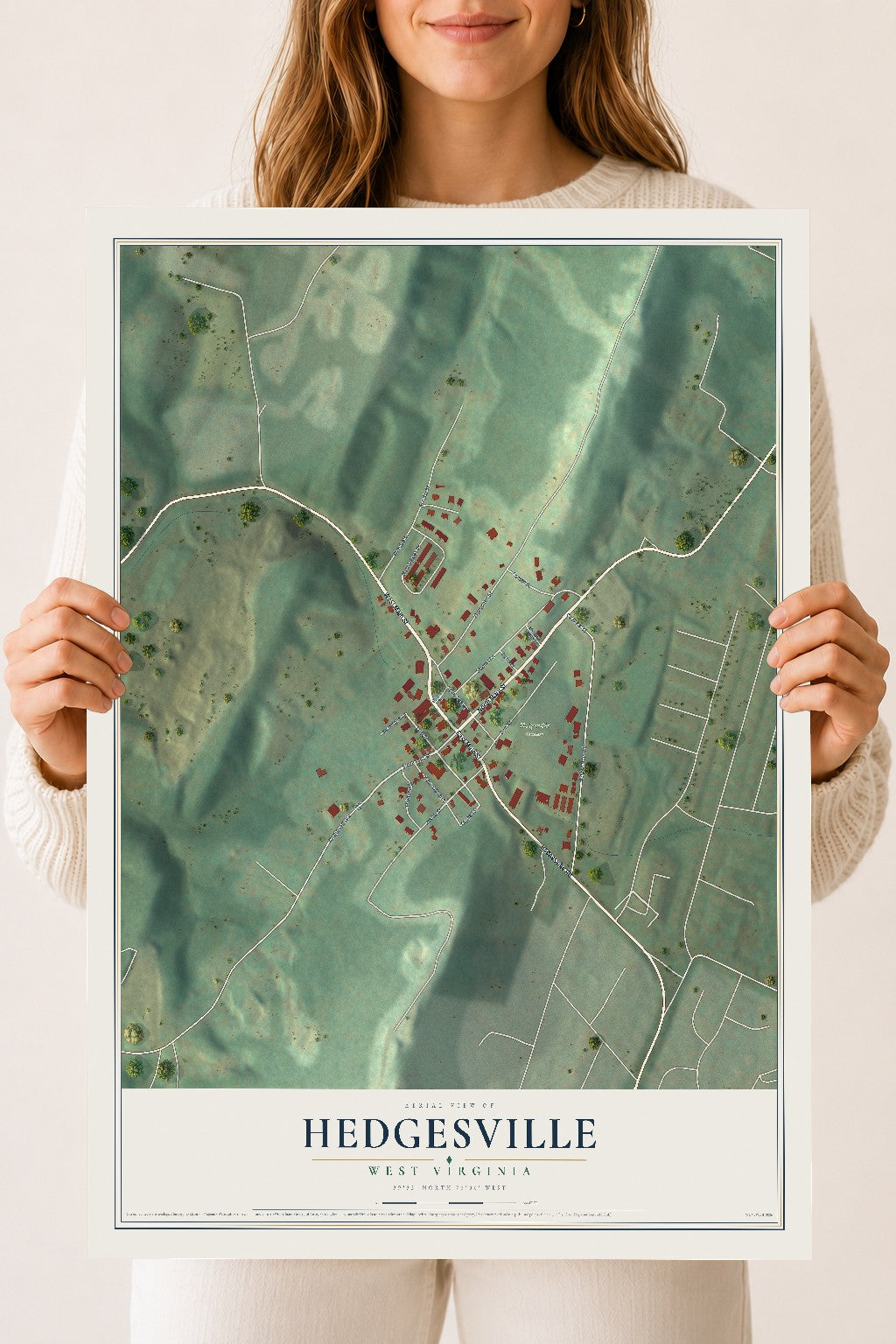 Map of Hedgesville, West Virginia, 18 x 24 inch unframed archival matte print