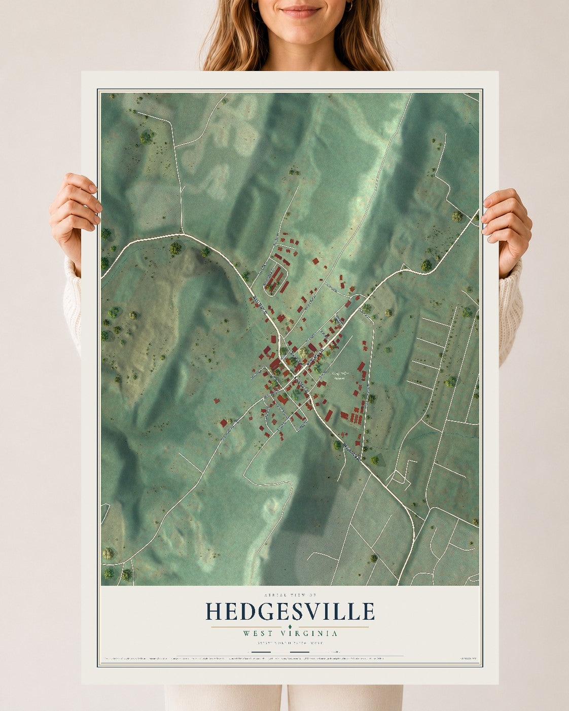 Map of Hedgesville, West Virginia, 24 x 36 inch unframed archival matte print