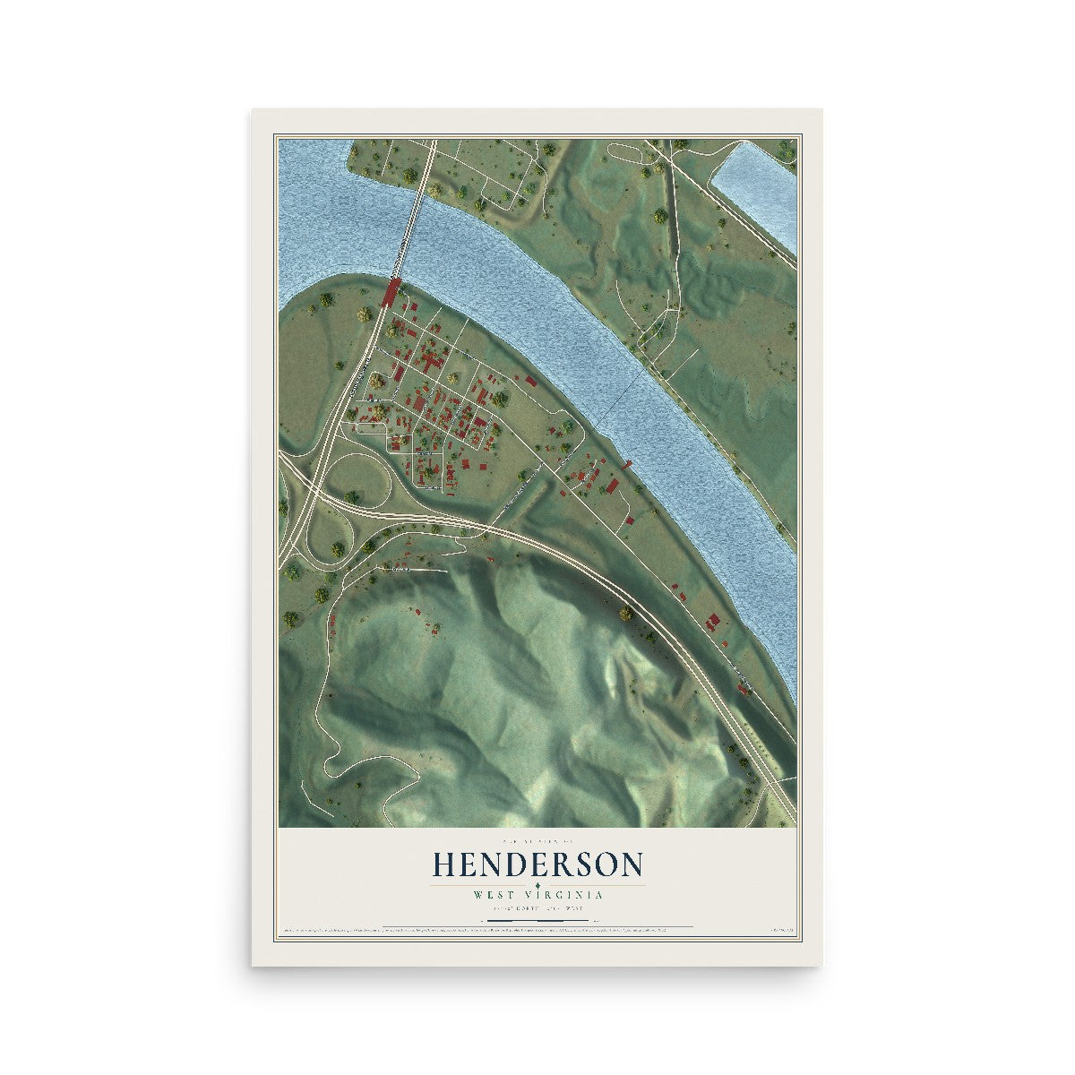 Map of Henderson, West Virginia, 12 x 18 inch unframed archival matte print