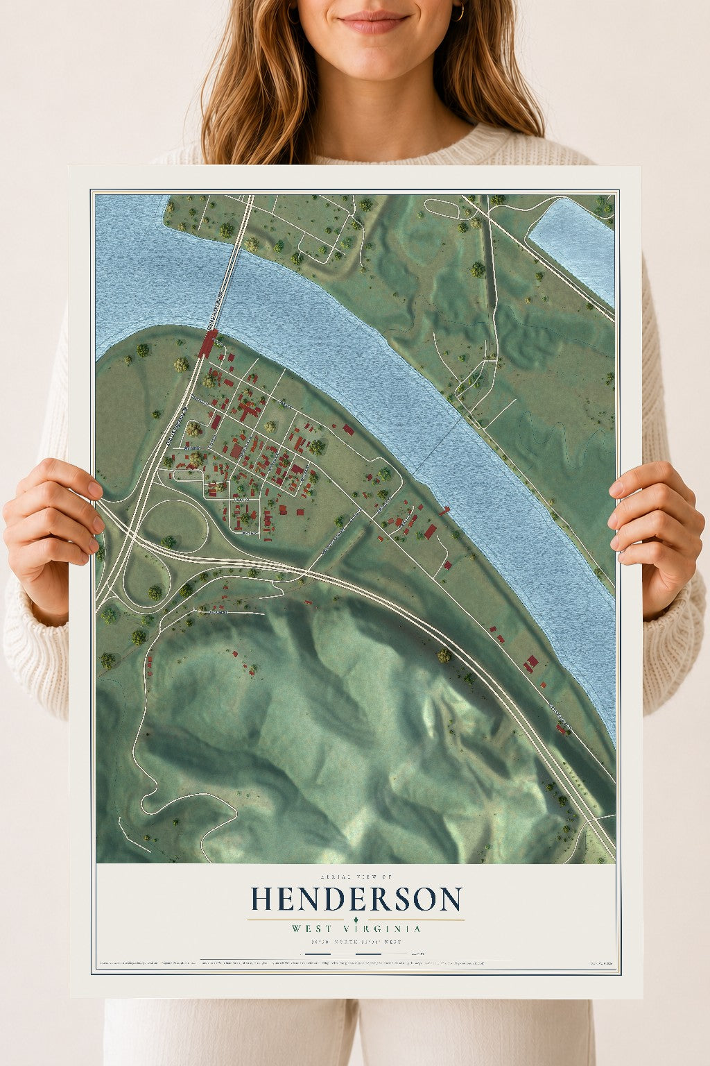 Map of Henderson, West Virginia, 18 x 24 inch unframed archival matte print