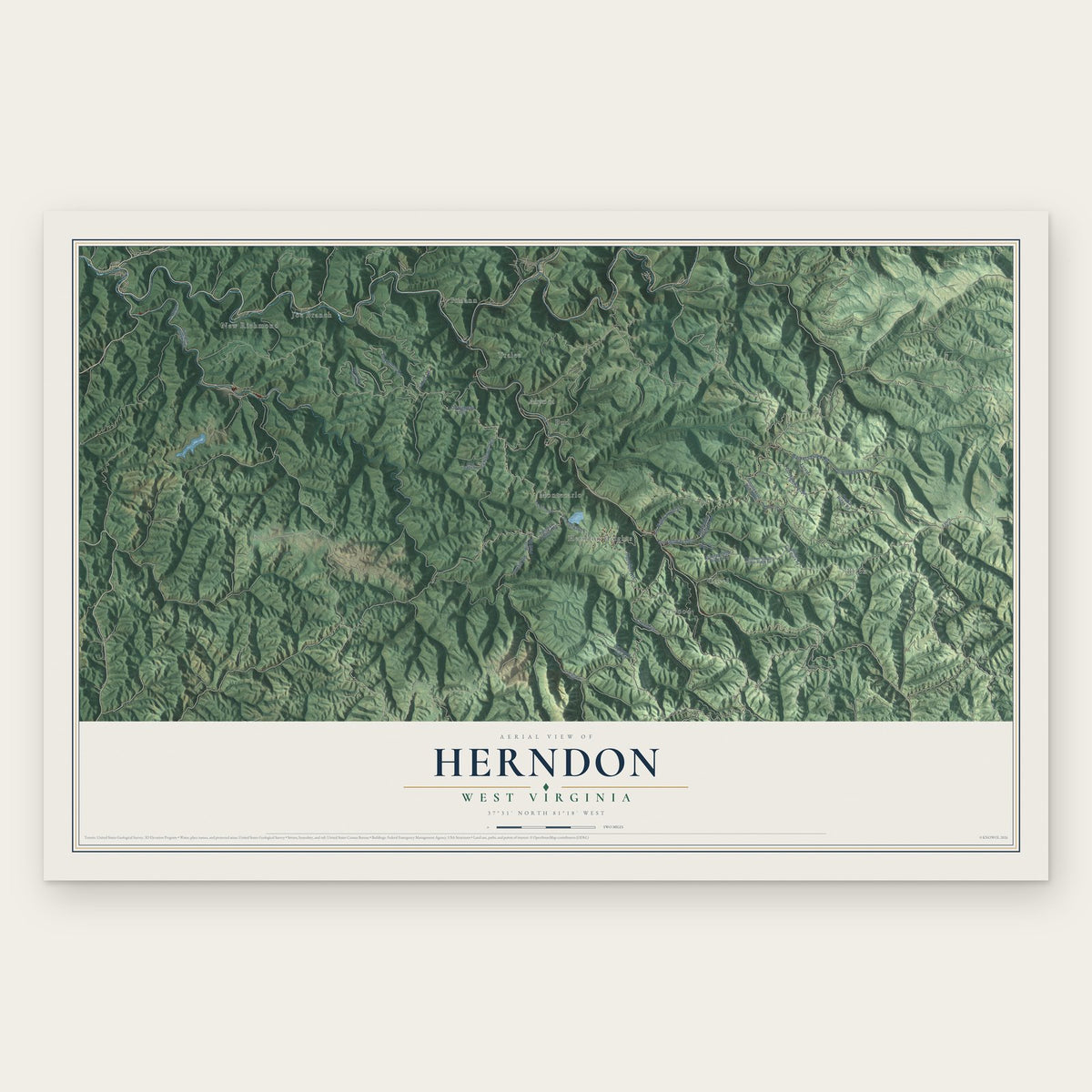Herndon, West Virginia map print, the full design