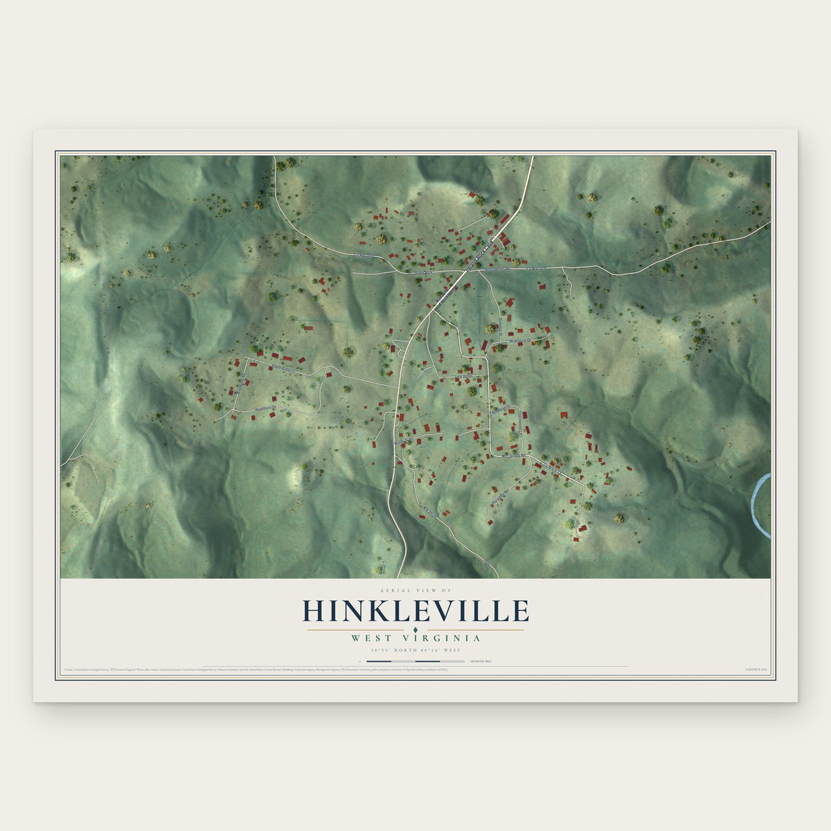 Hinkleville, West Virginia map print, the full design