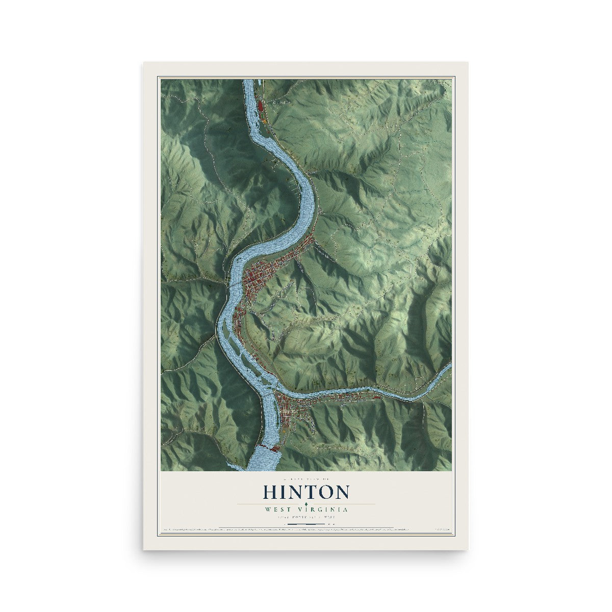 Map of Hinton, West Virginia, 12 x 18 inch unframed archival matte print