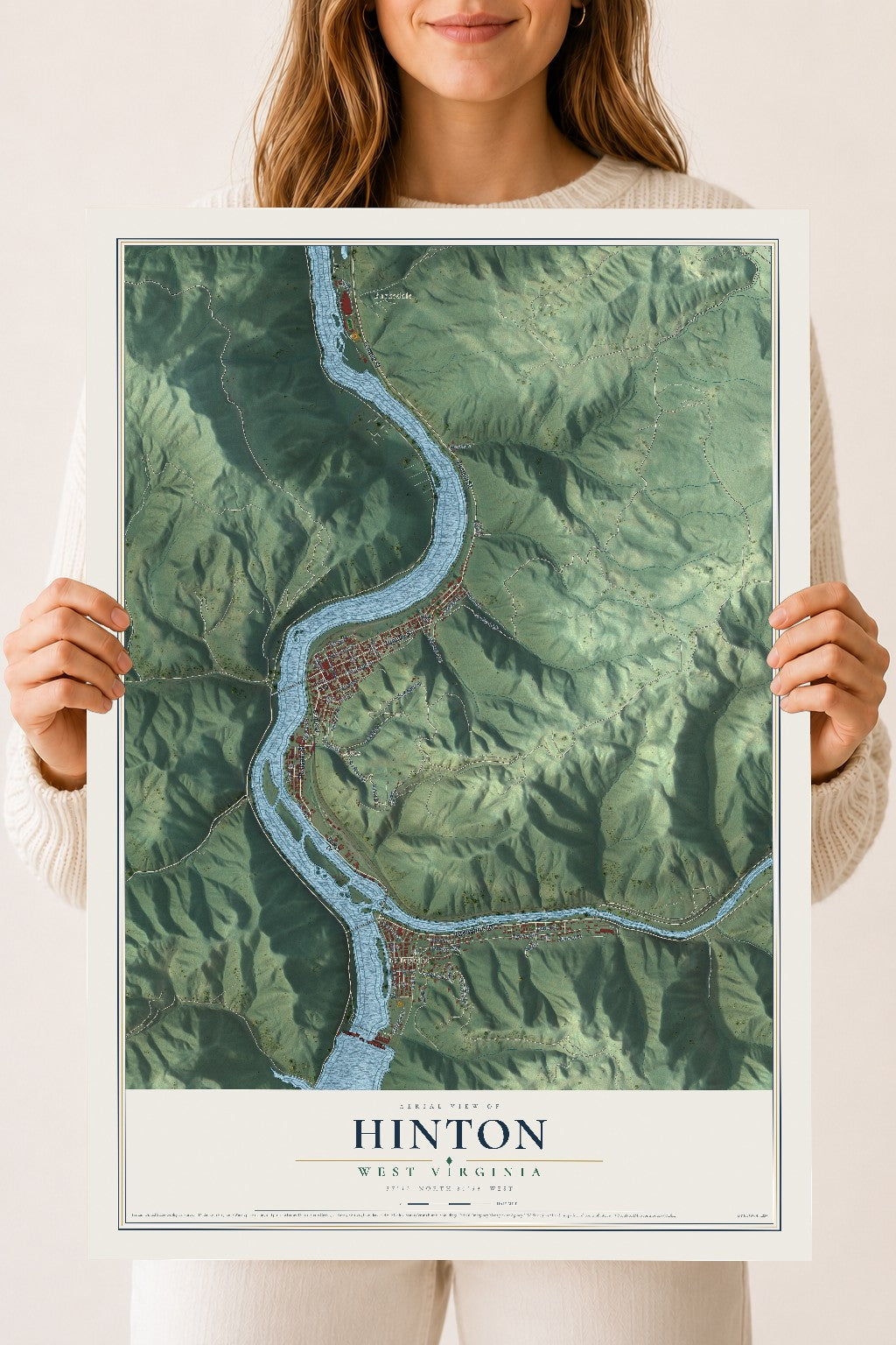 Map of Hinton, West Virginia, 18 x 24 inch unframed archival matte print