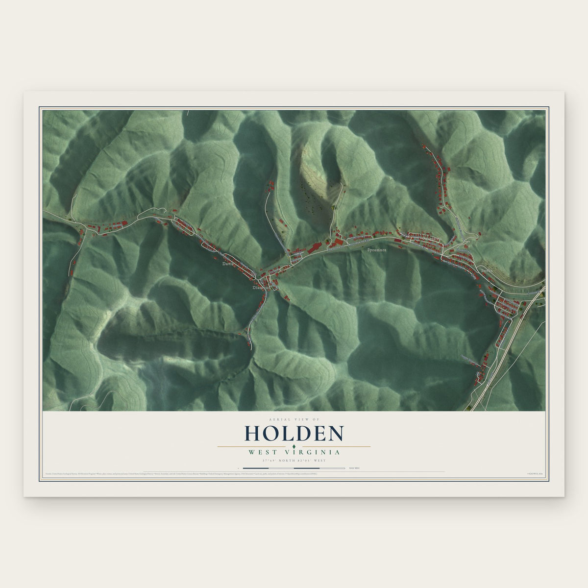 Holden, West Virginia map print, the full design