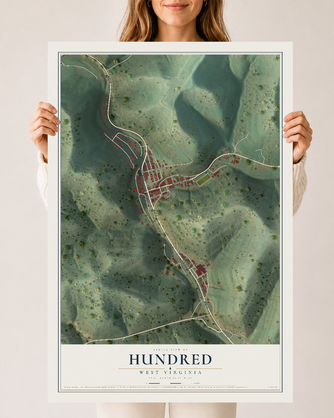 Map of Hundred, West Virginia, 24 x 36 inch unframed archival matte print