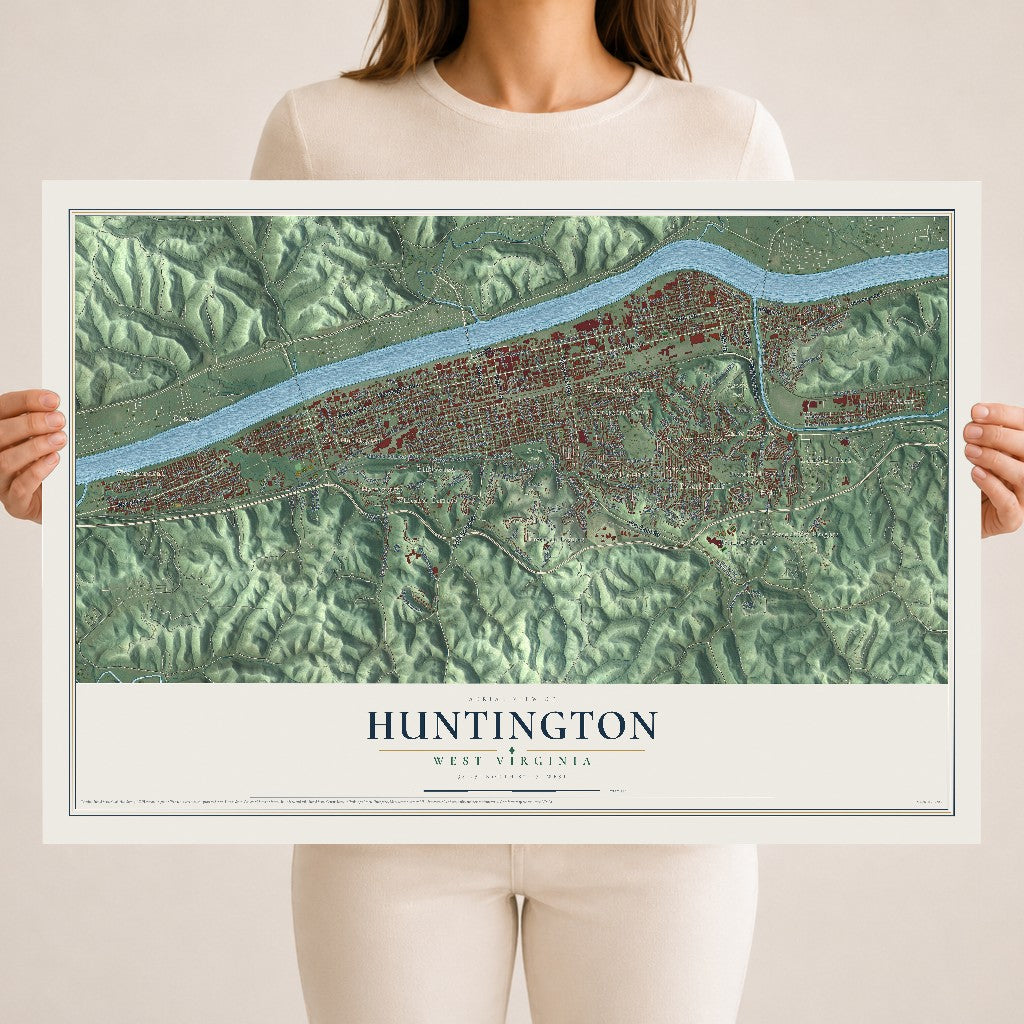 Map of Huntington, West Virginia, 18 x 24 inch unframed archival matte print