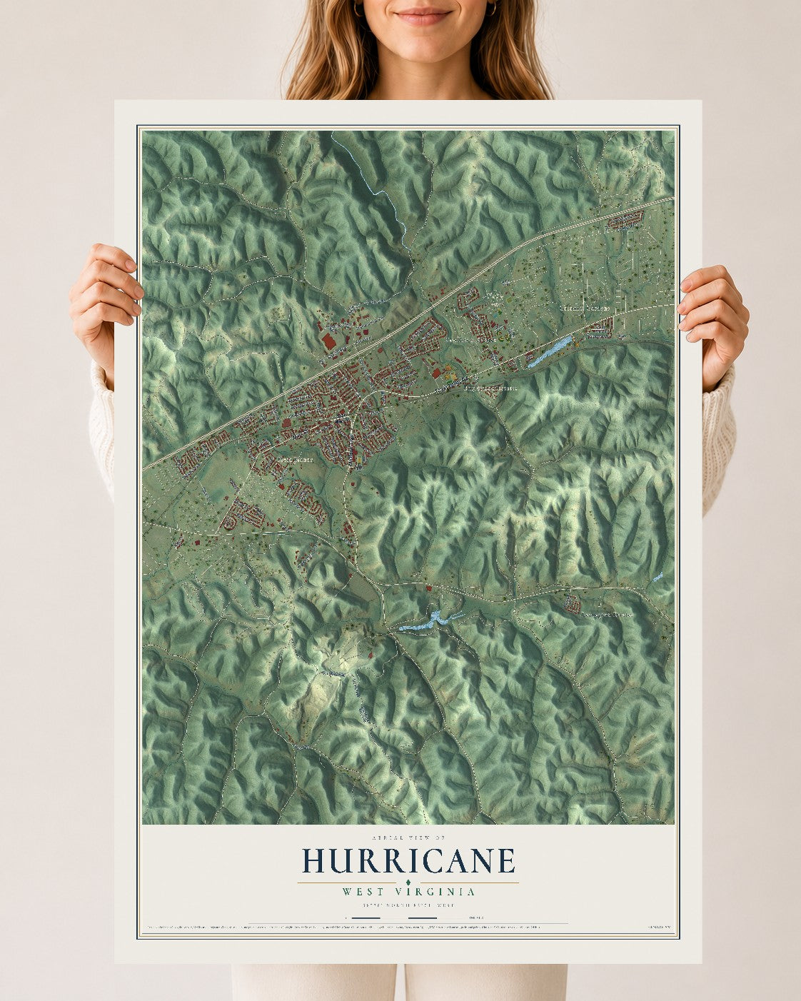 Map of Hurricane, West Virginia, 24 x 36 inch unframed archival matte print