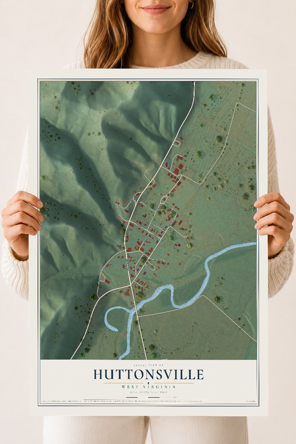 Map of Huttonsville, West Virginia, 18 x 24 inch unframed archival matte print