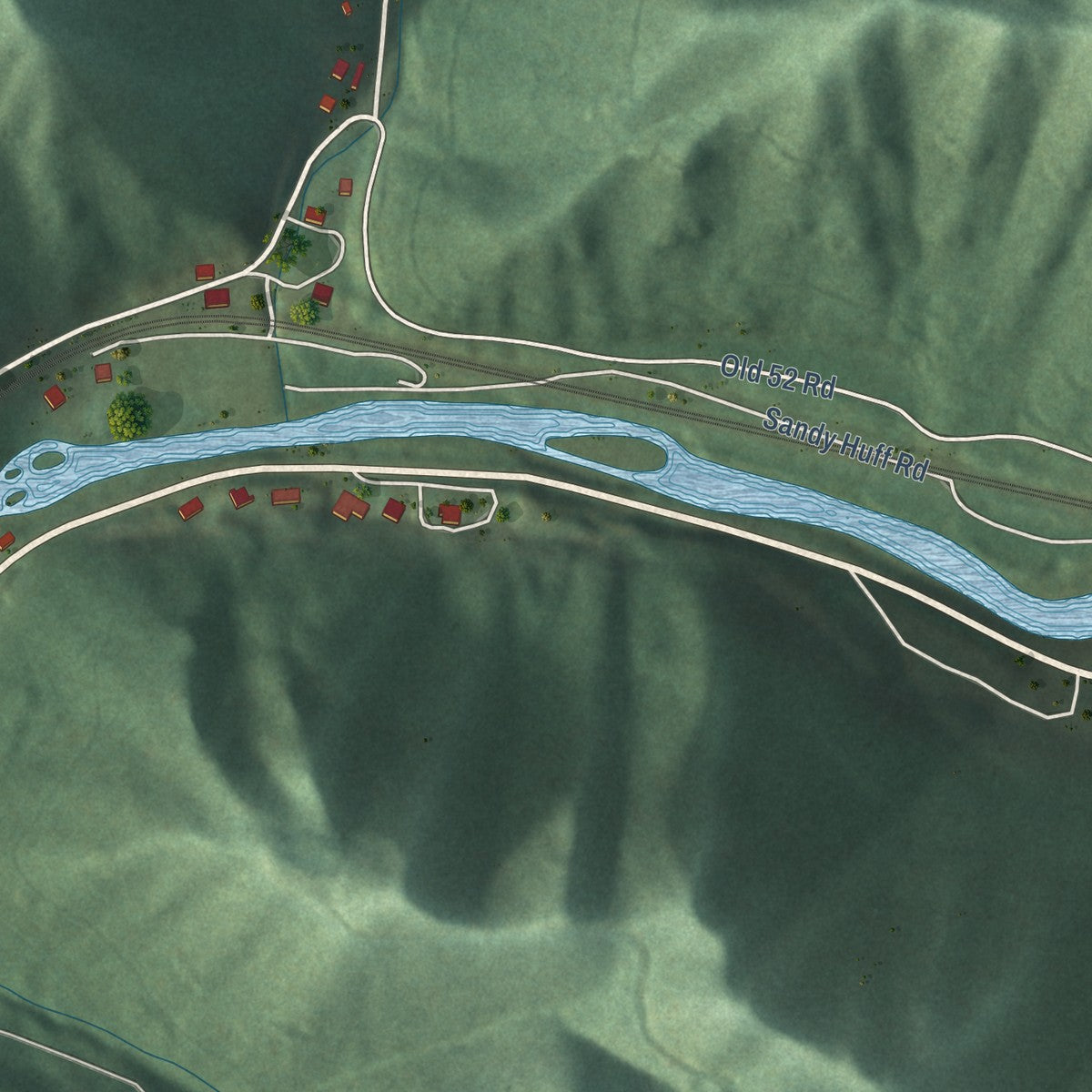 Second close-up of the map of Iaeger, West Virginia print showing more streets and buildings