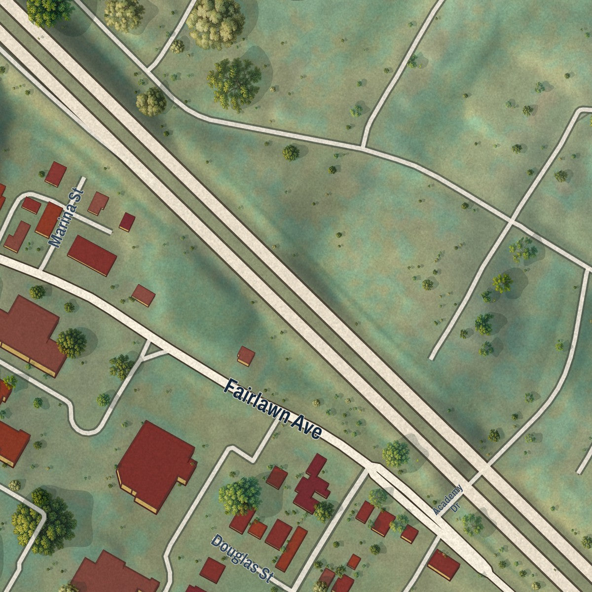 Close-up of the map of Institute, West Virginia print showing street and building detail