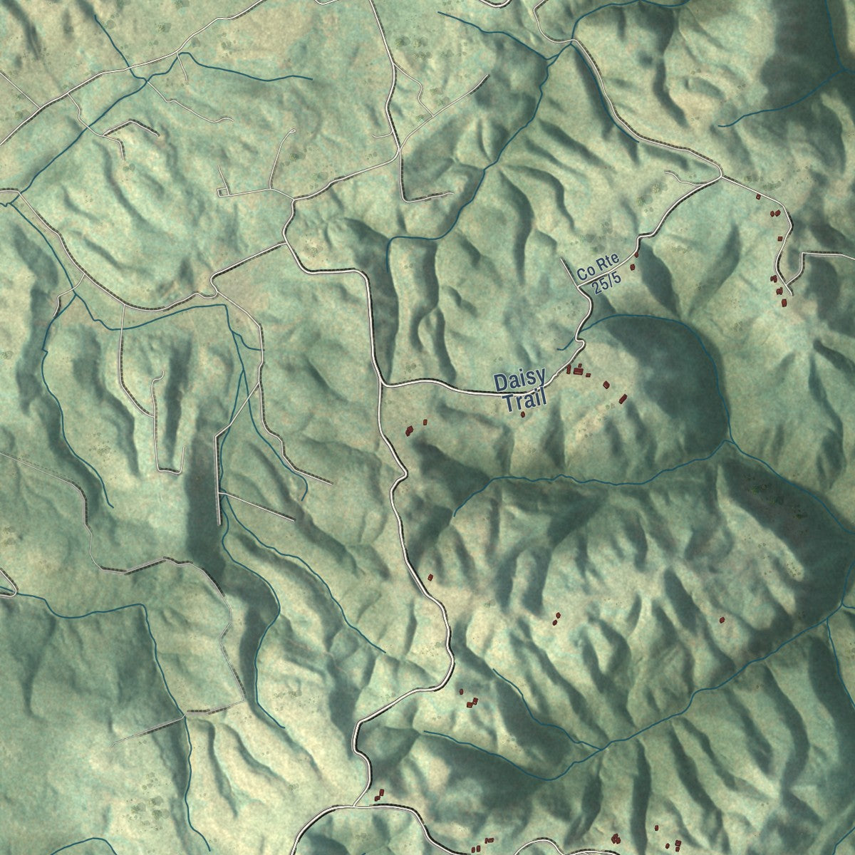 Close-up of the map of Jumping Branch, West Virginia print showing street and building detail