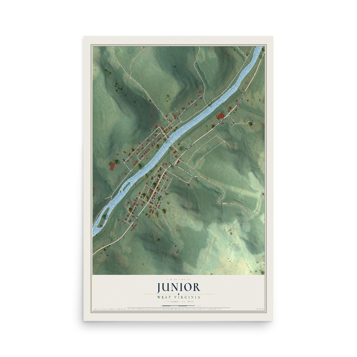 Map of Junior, West Virginia, 12 x 18 inch unframed archival matte print