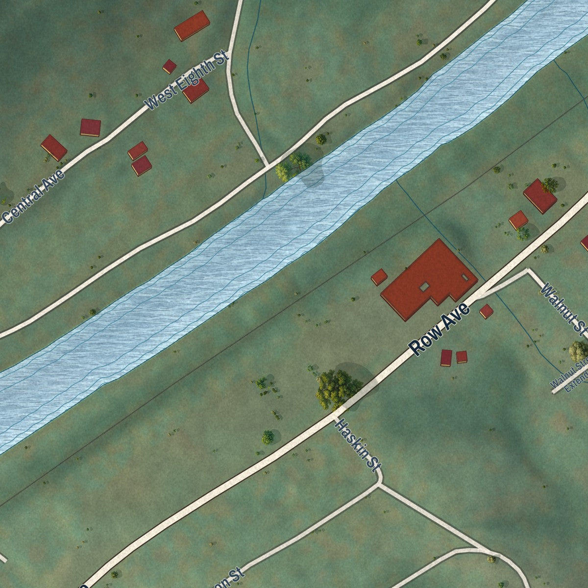 Second close-up of the map of Junior, West Virginia print showing more streets and buildings