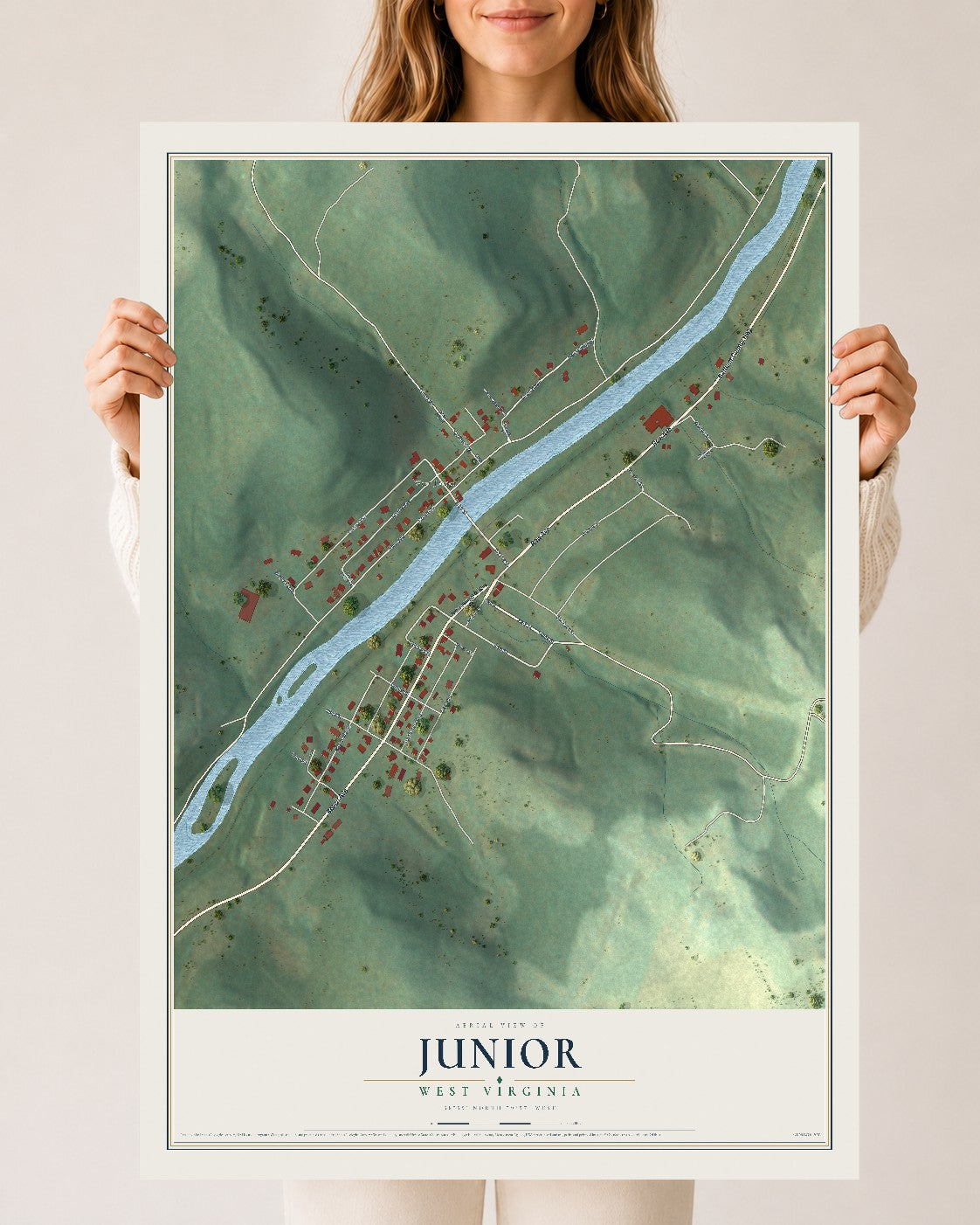 Map of Junior, West Virginia, 24 x 36 inch unframed archival matte print