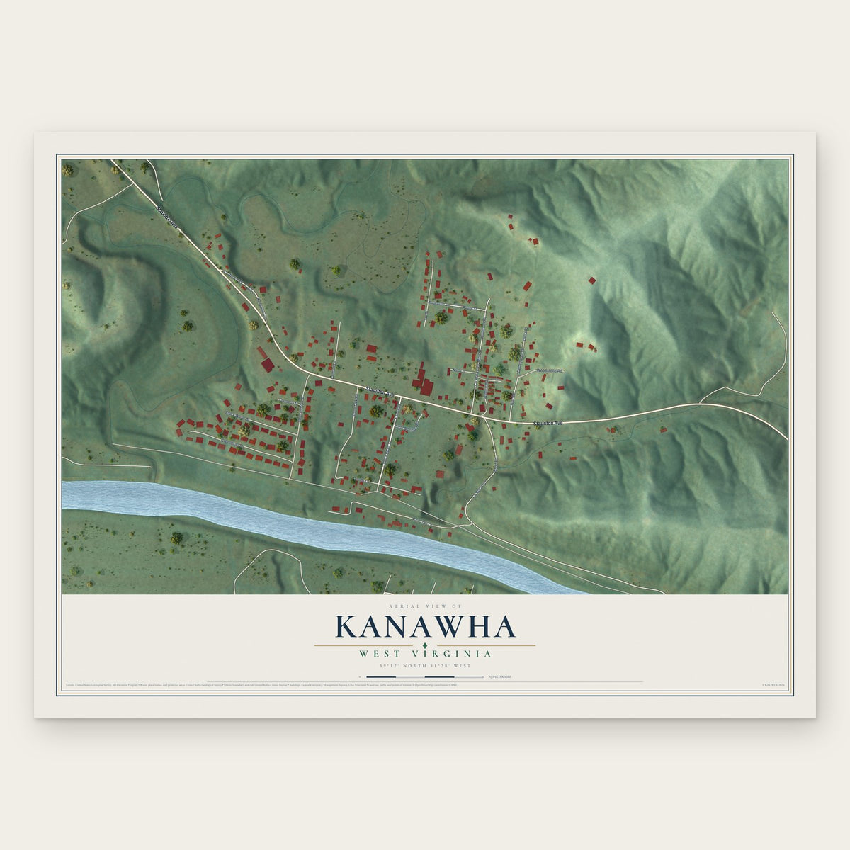 Kanawha, West Virginia map print, the full design