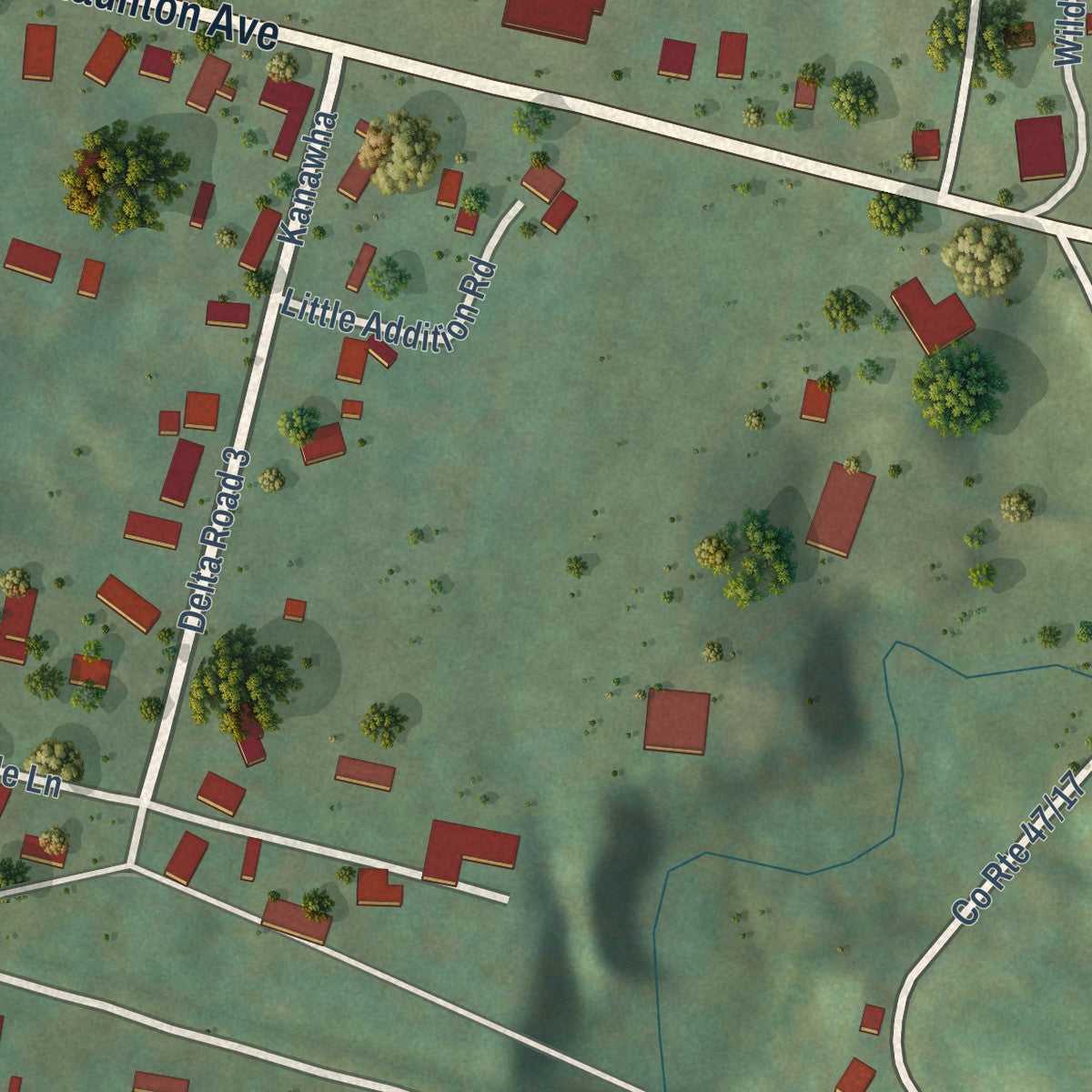 Close-up of the map of Kanawha, West Virginia print showing street and building detail