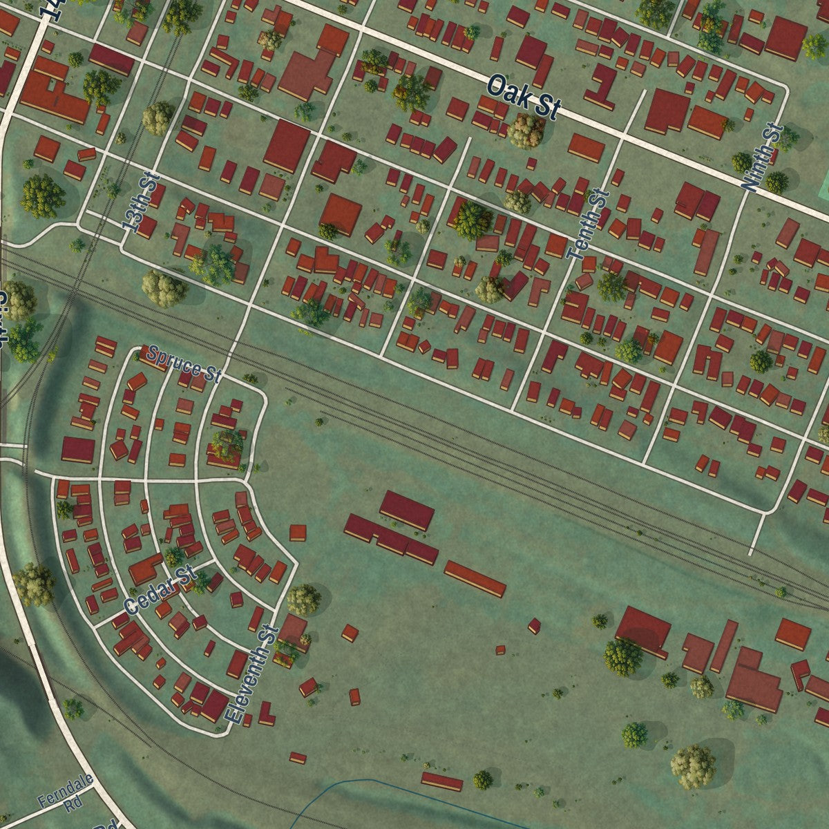 Second close-up of the map of Kenova, West Virginia print showing more streets and buildings