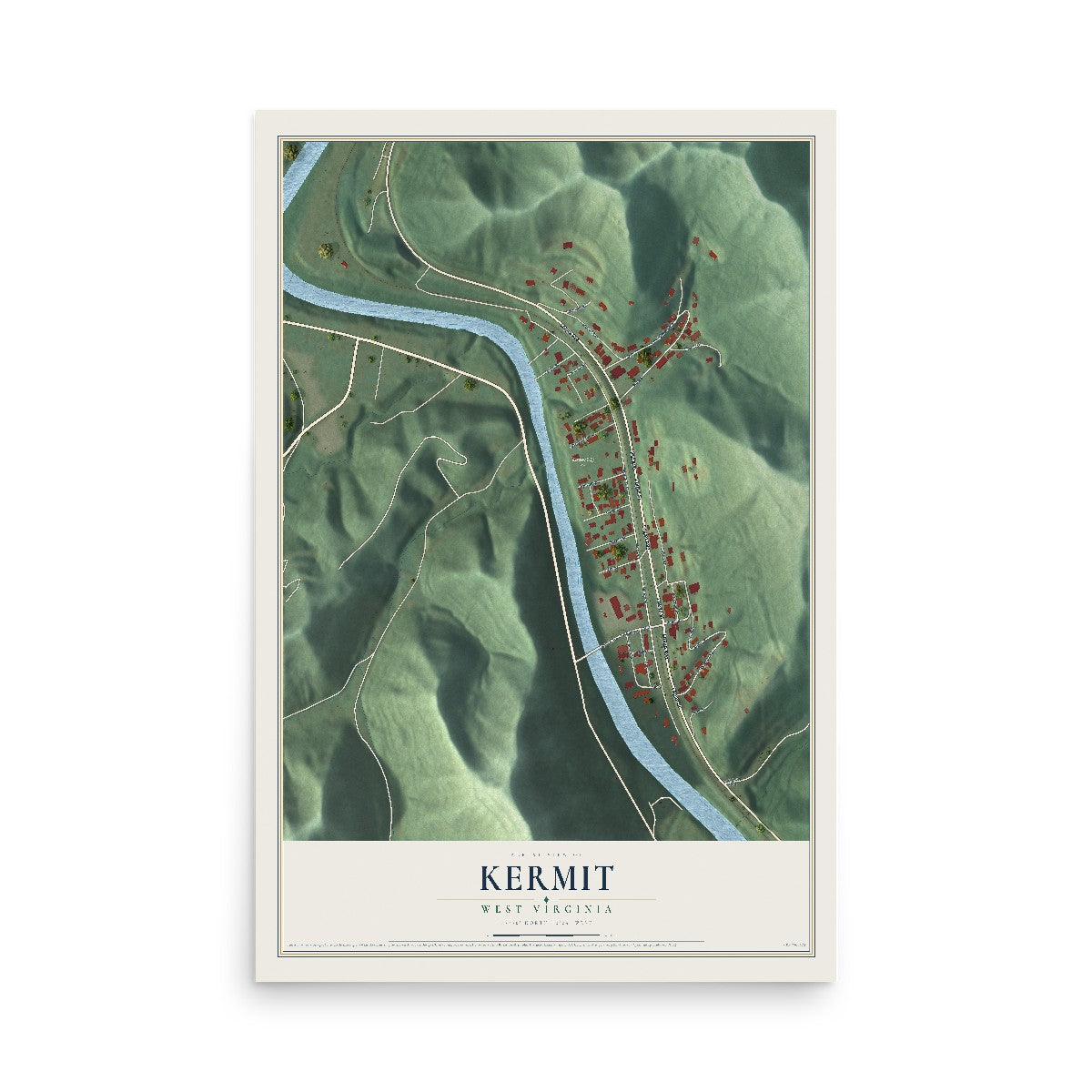 Map of Kermit, West Virginia, 12 x 18 inch unframed archival matte print