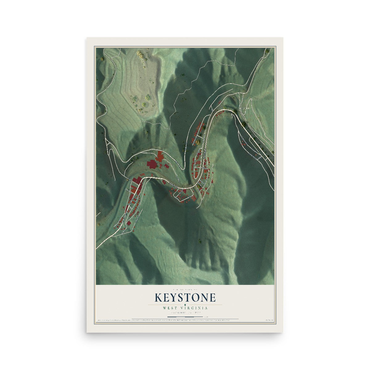 Map of Keystone, West Virginia, 12 x 18 inch unframed archival matte print