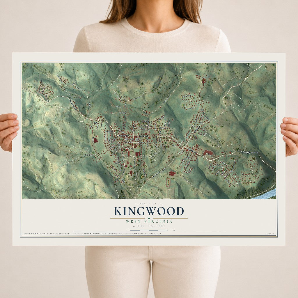Map of Kingwood, West Virginia, 18 x 24 inch unframed archival matte print