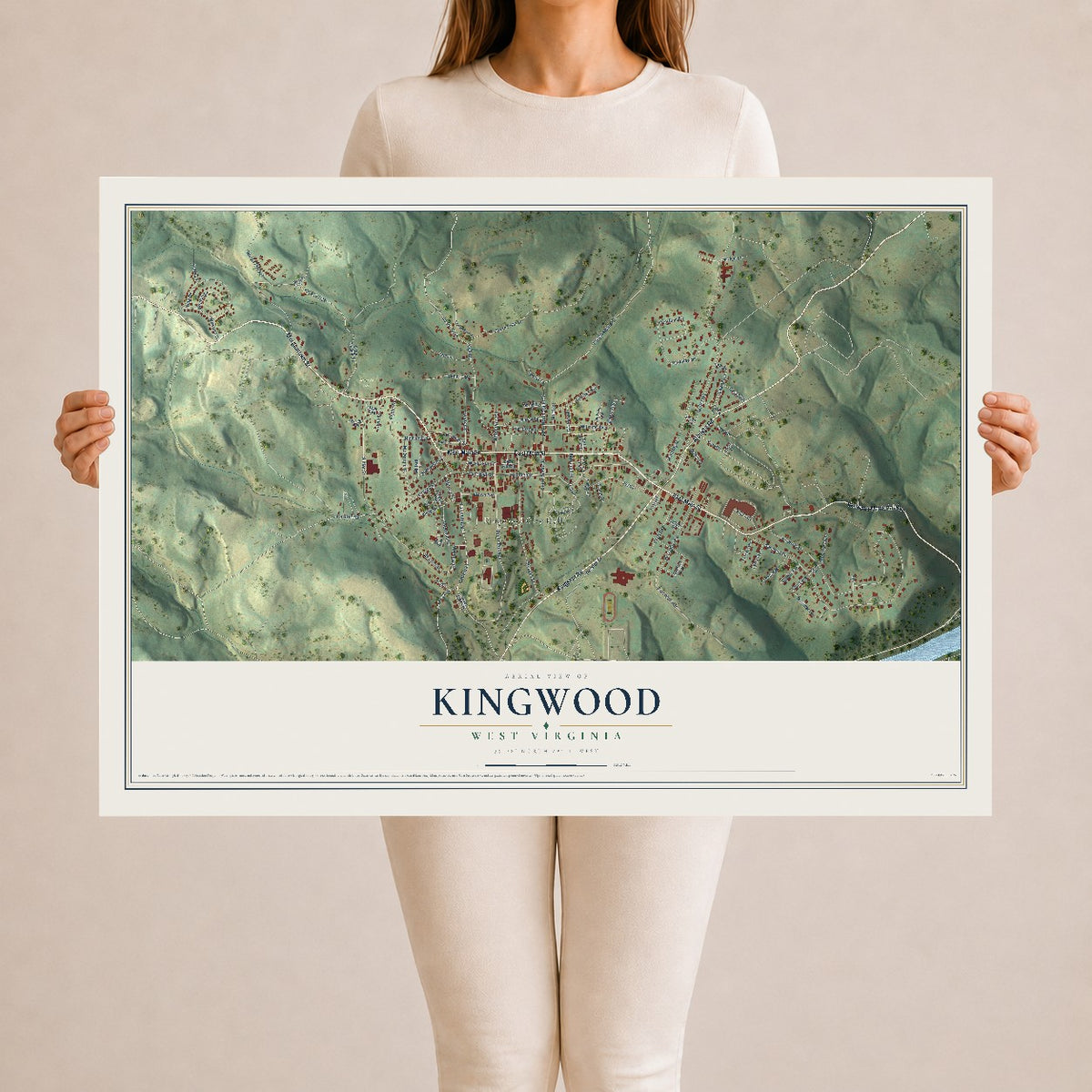 Map of Kingwood, West Virginia, 24 x 36 inch unframed archival matte print