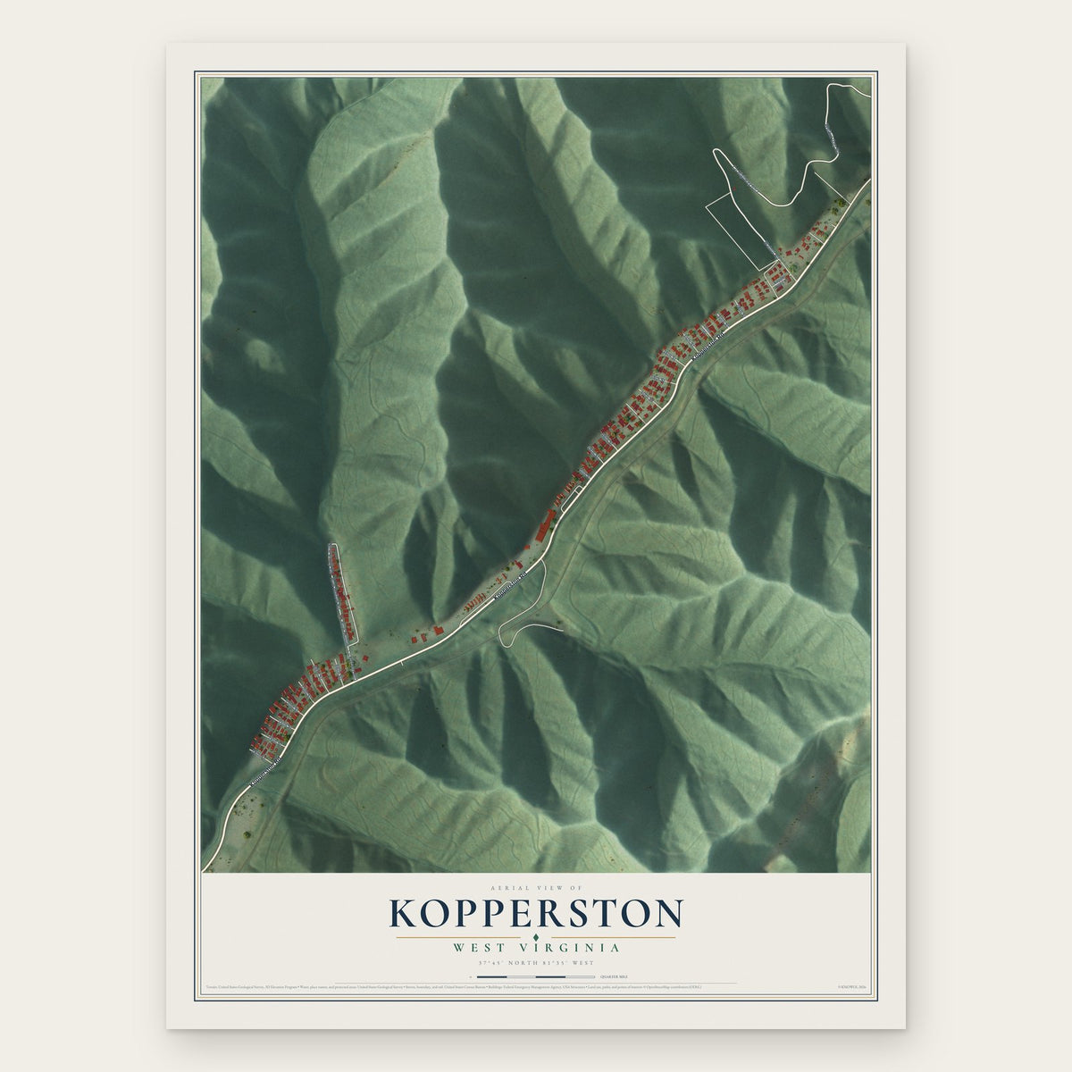 Kopperston, West Virginia map print, the full design