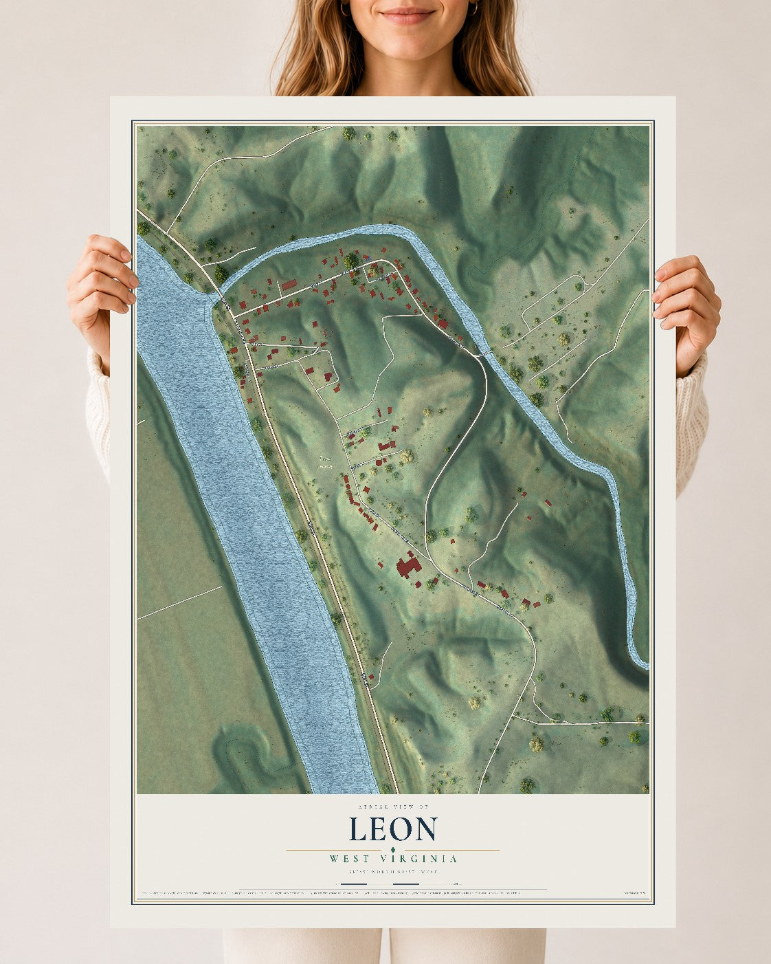 Map of Leon, West Virginia, 24 x 36 inch unframed archival matte print