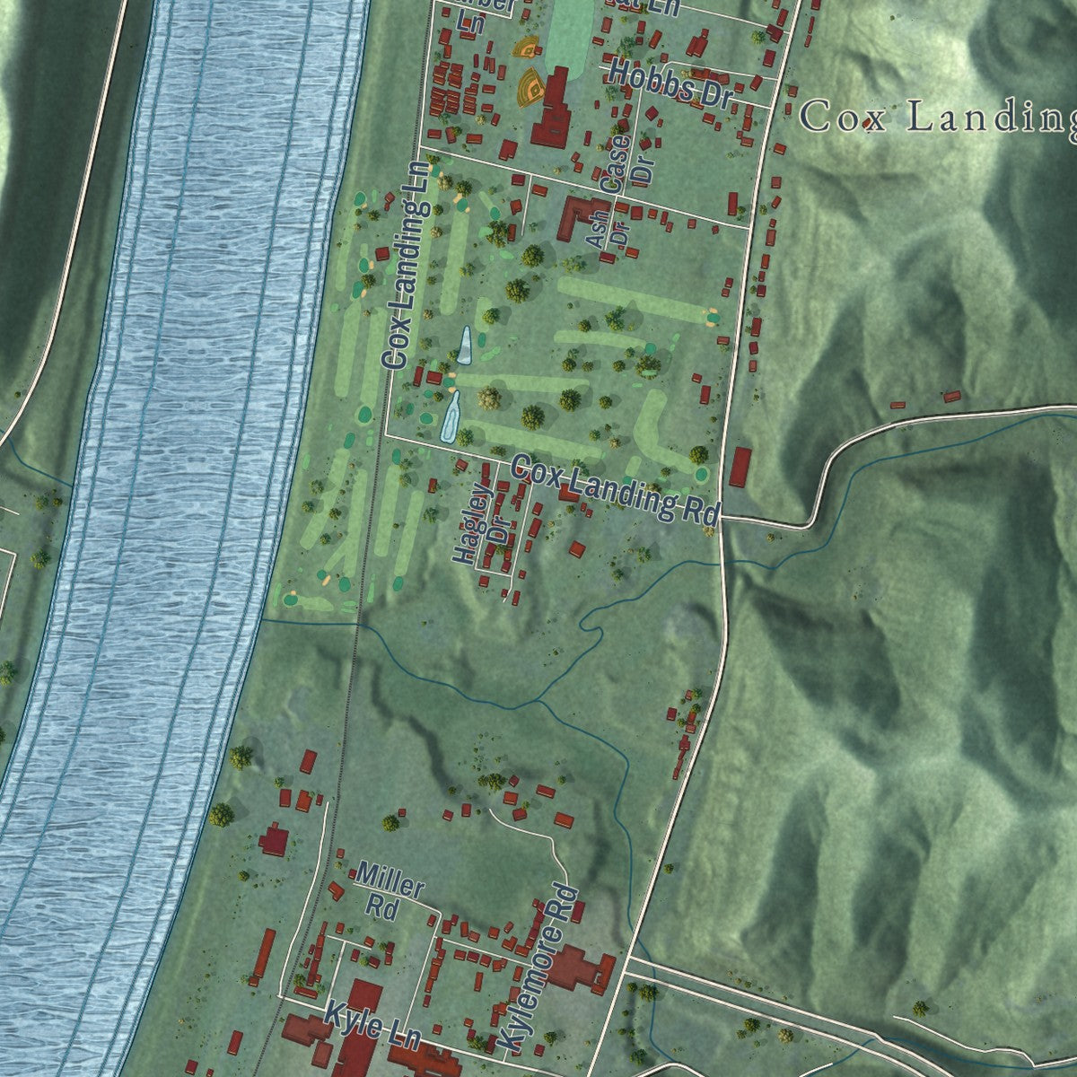 Close-up of the map of Lesage, West Virginia print showing street and building detail