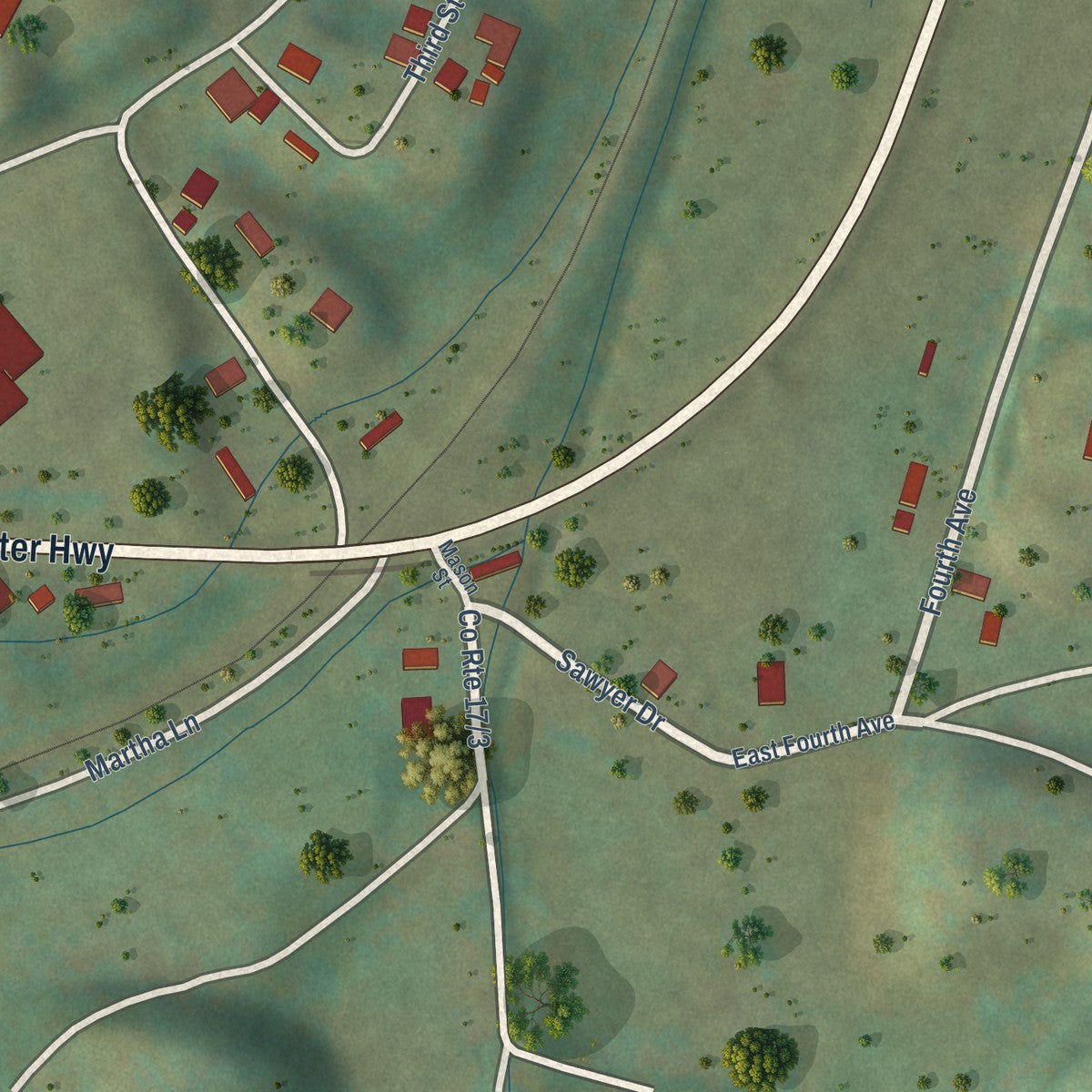Second close-up of the map of Lester, West Virginia print showing more streets and buildings
