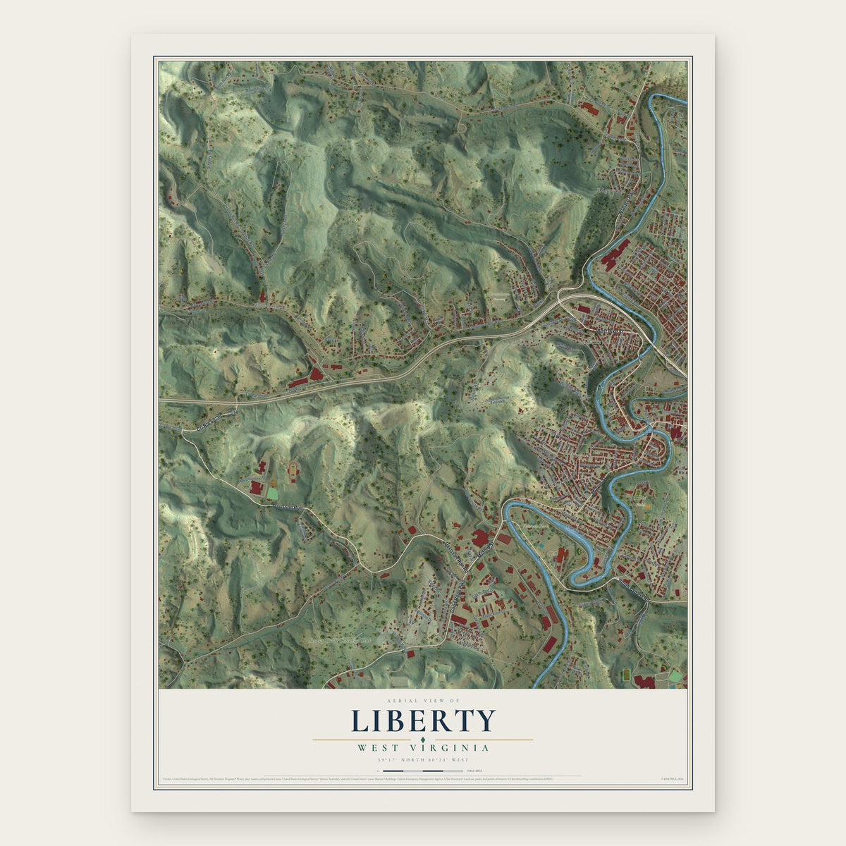 Liberty, West Virginia map print, the full design
