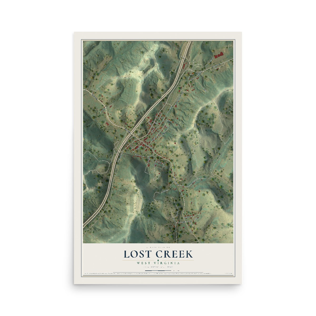 Map of Lost Creek, West Virginia, 12 x 18 inch unframed archival matte print