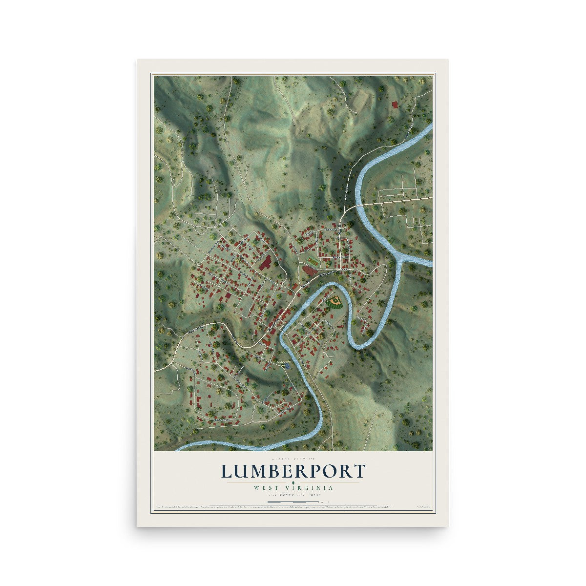 Map of Lumberport, West Virginia, 12 x 18 inch unframed archival matte print