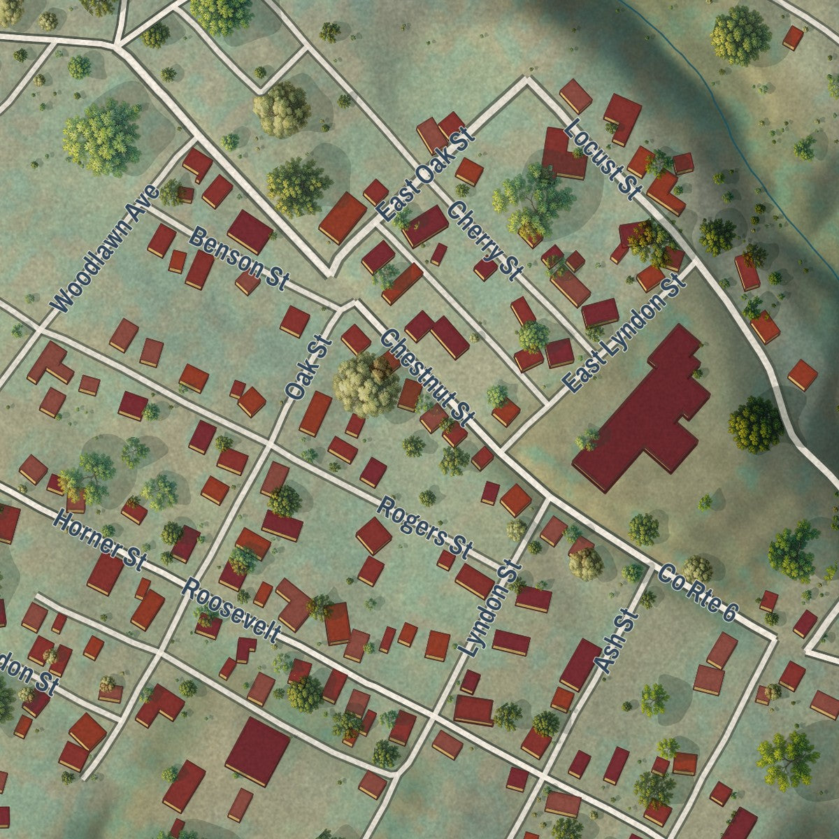 Close-up of the map of Lumberport, West Virginia print showing street and building detail
