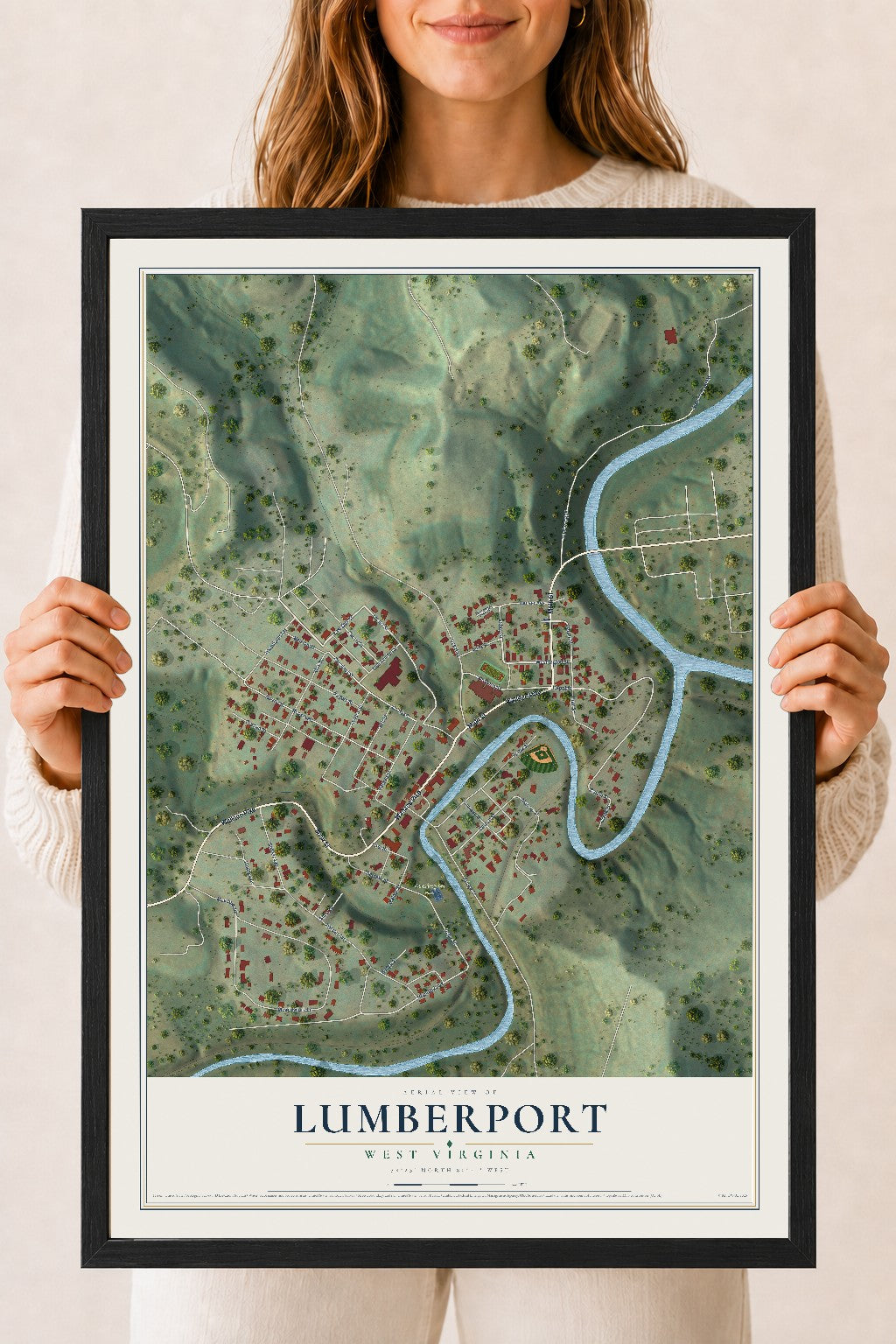 Map of Lumberport, West Virginia, 18 x 24 inch print in a black wood frame